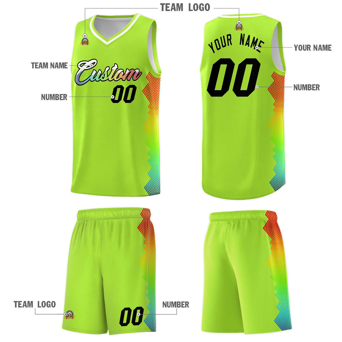 Custom Green Denver Nuggets Rainbow Side Sports Uniform Basketball Jersey|KXKSHOP