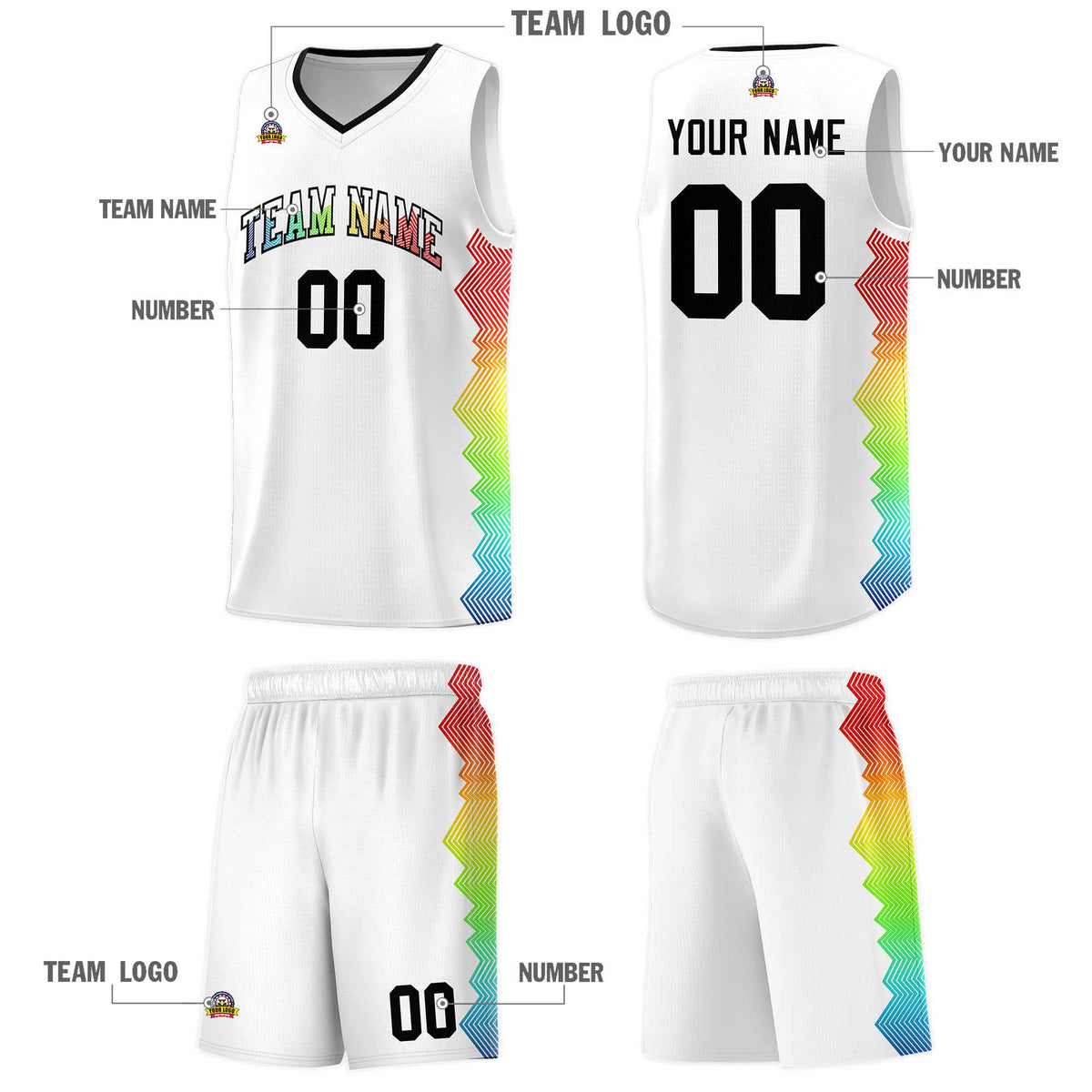 Custom White Denver Nuggets Rainbow Side Sports Uniform Basketball Jersey|KXKSHOP