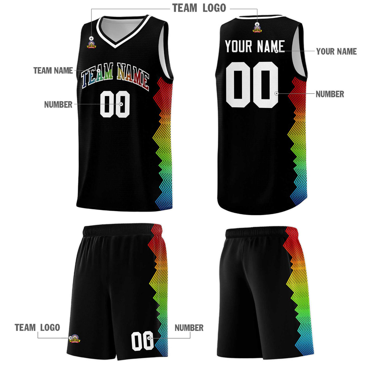 Custom Black Denver Nuggets Rainbow Side Sports Uniform Basketball Jersey|KXKSHOP