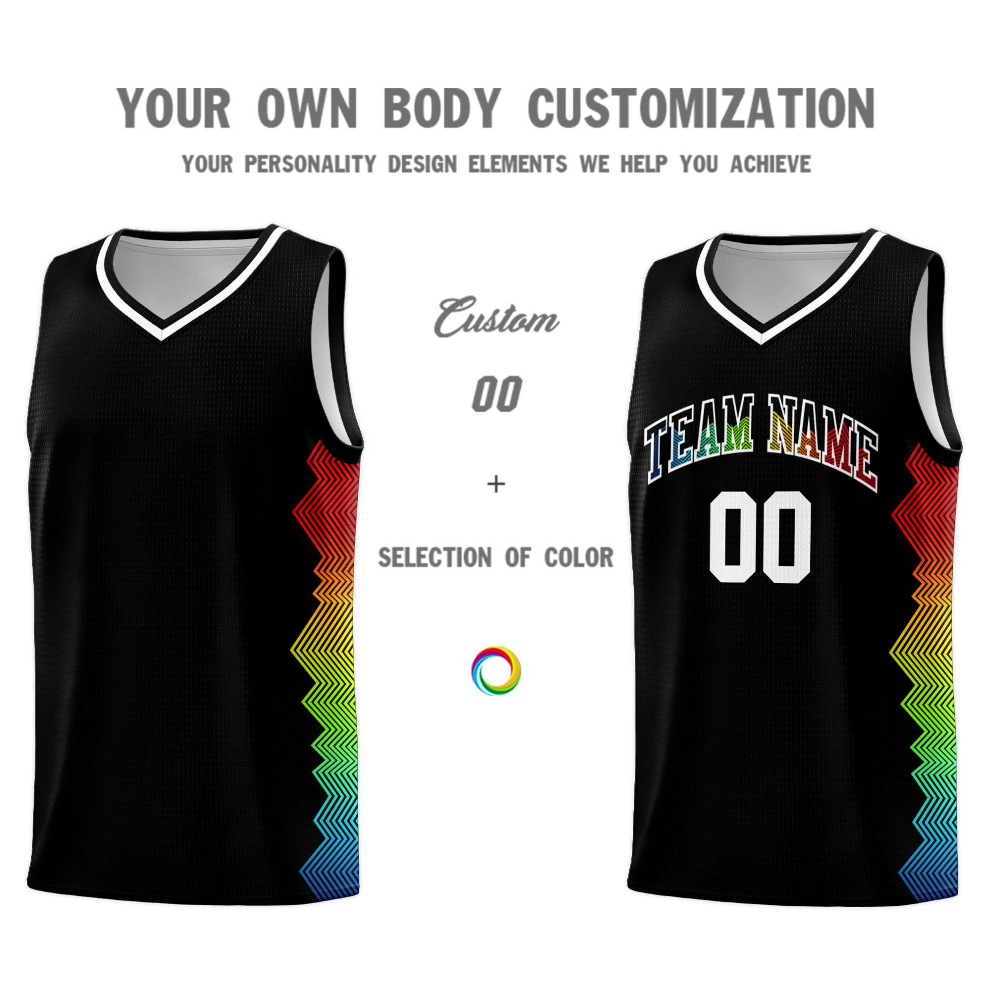 Custom Black Denver Nuggets Rainbow Side Sports Uniform Basketball Jersey|KXKSHOP