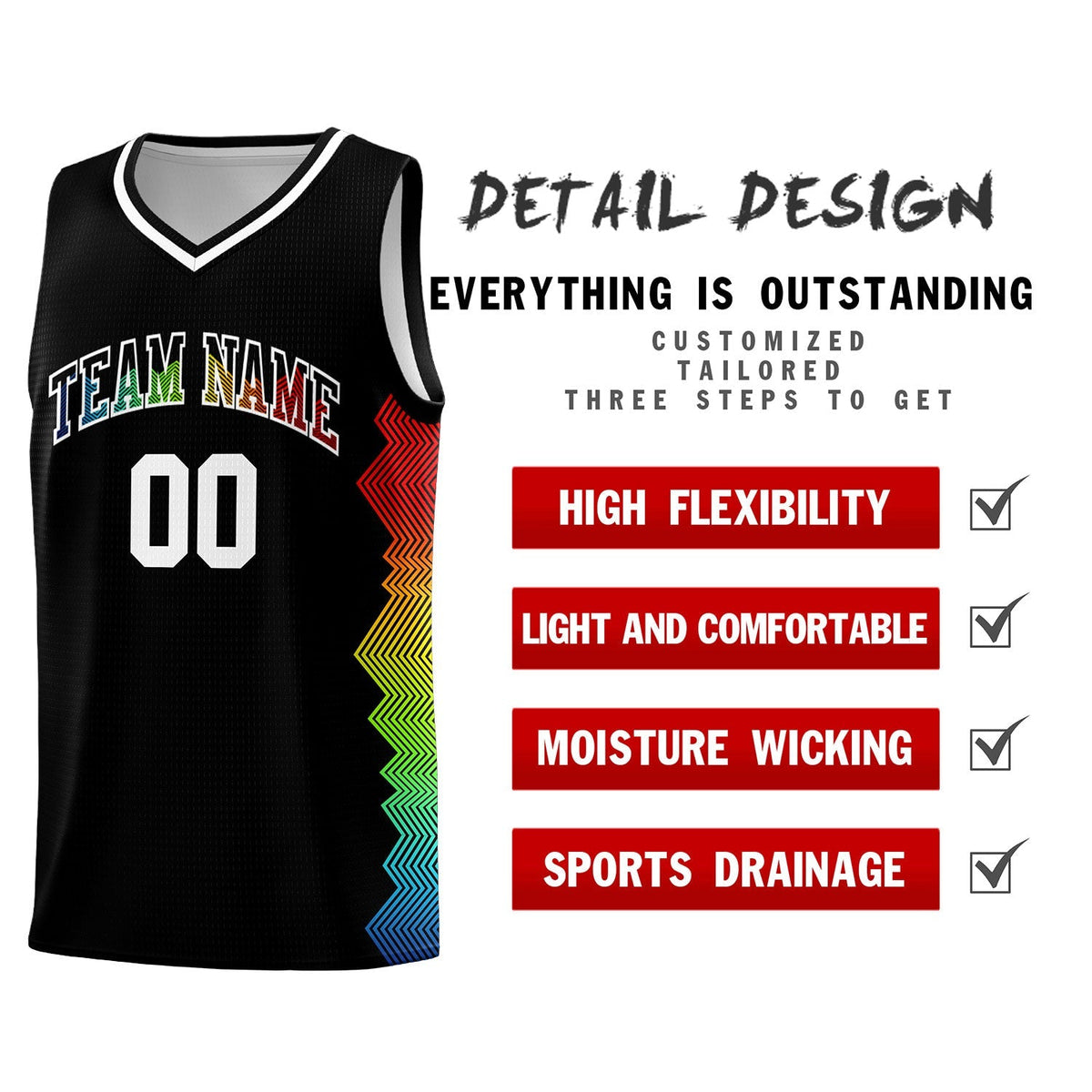 Custom Black Denver Nuggets Rainbow Side Sports Uniform Basketball Jersey|KXKSHOP