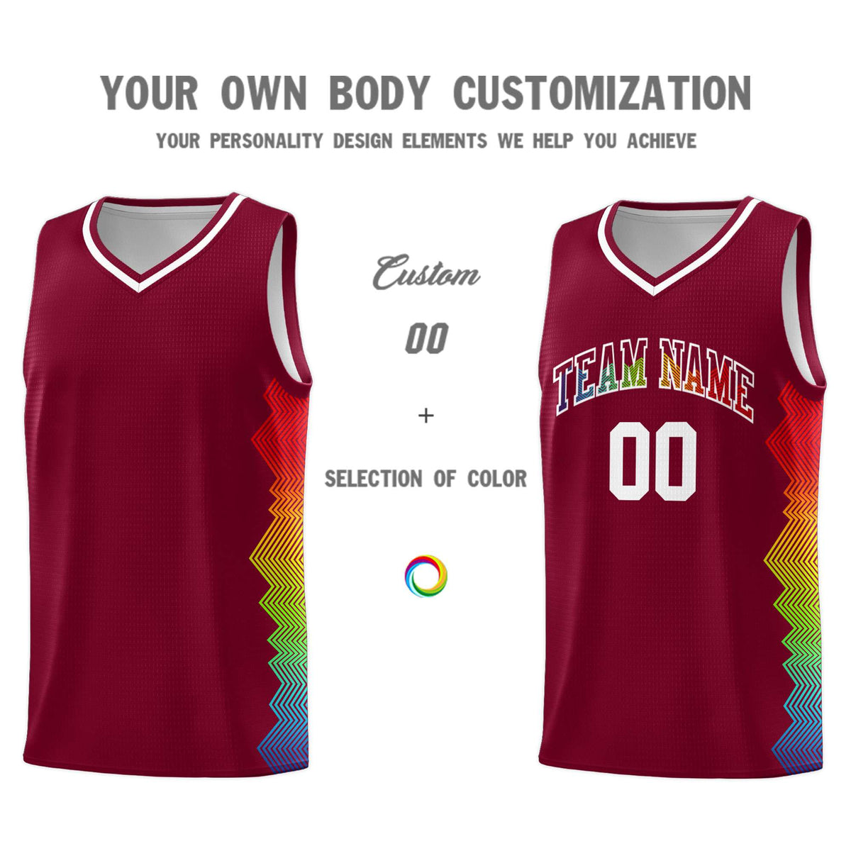 Custom Crimson Denver Nuggets Rainbow Side Sports Uniform Basketball Jersey|KXKSHOP
