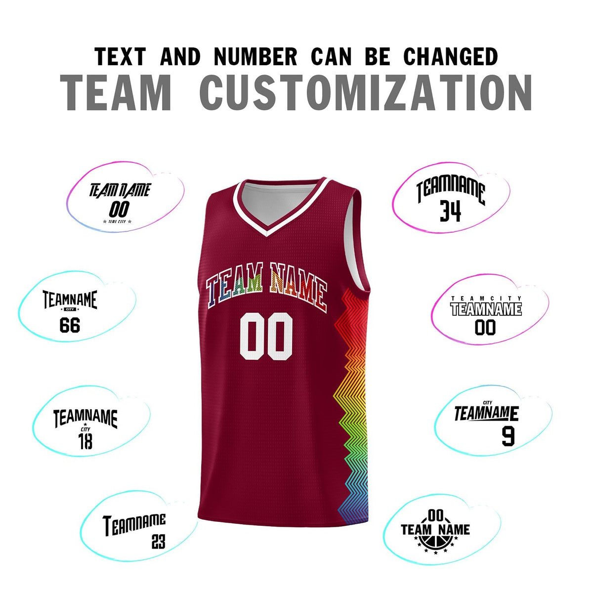 Custom Crimson Denver Nuggets Rainbow Side Sports Uniform Basketball Jersey|KXKSHOP