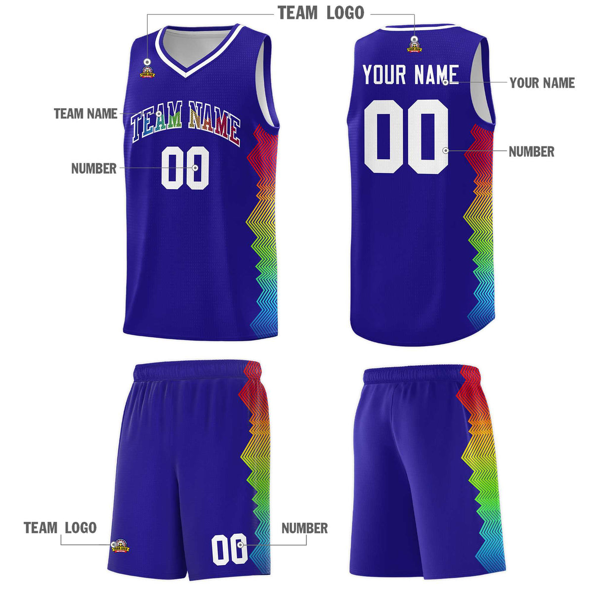 Custom Royal Denver Nuggets Rainbow Side Sports Uniform Basketball Jersey|KXKSHOP