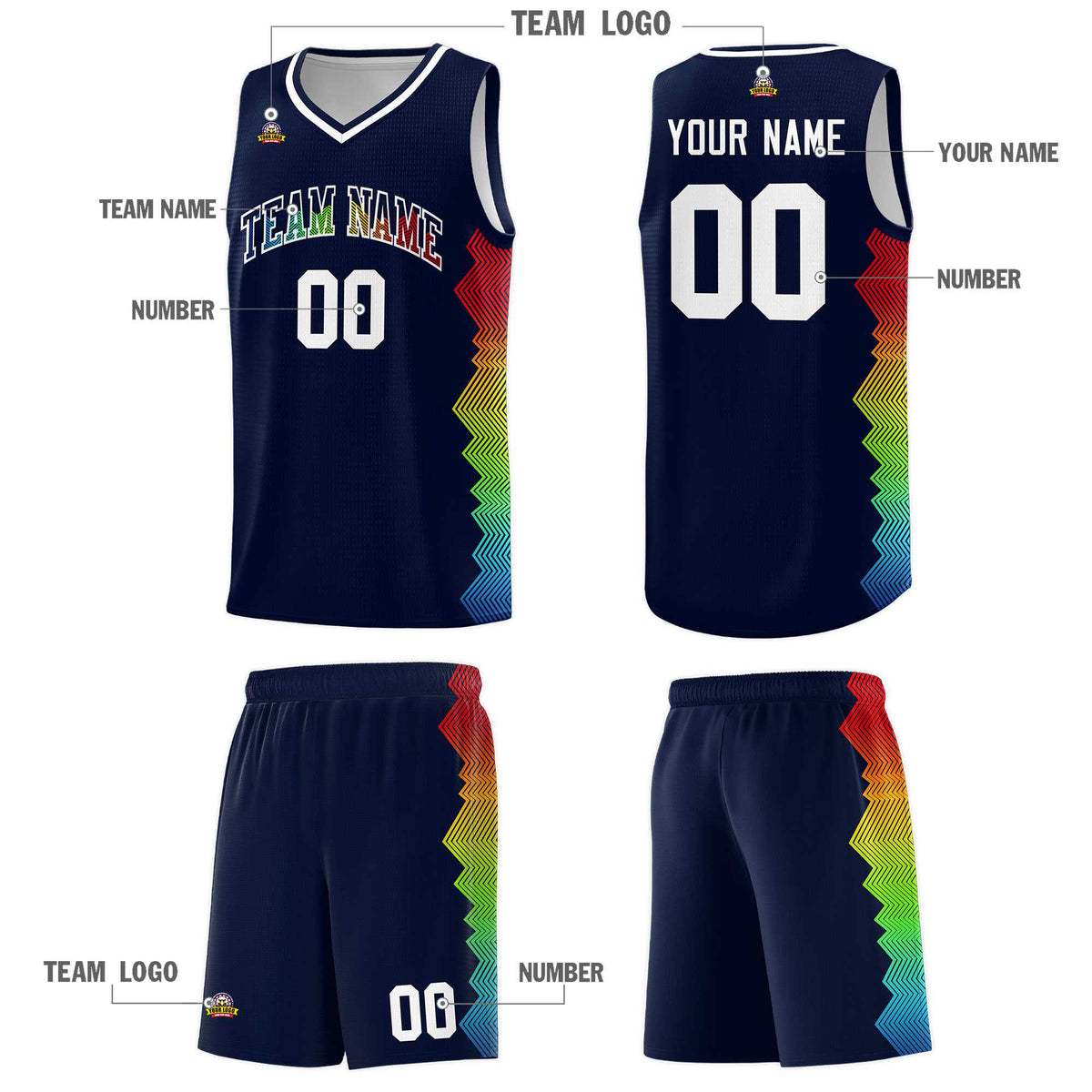 Custom Navy Denver Nuggets Rainbow Side Sports Uniform Basketball Jersey|KXKSHOP