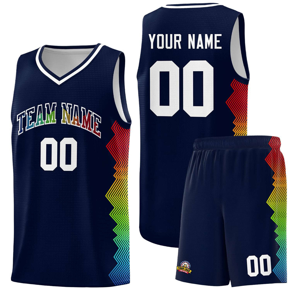 Custom Navy Denver Nuggets Rainbow Side Sports Uniform Basketball Jersey|KXKSHOP