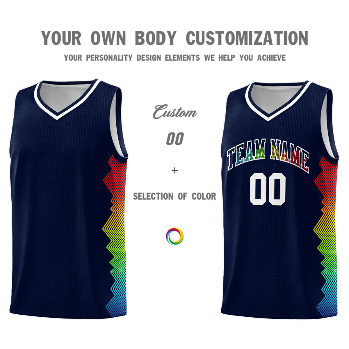 Custom Navy Denver Nuggets Rainbow Side Sports Uniform Basketball Jersey|KXKSHOP