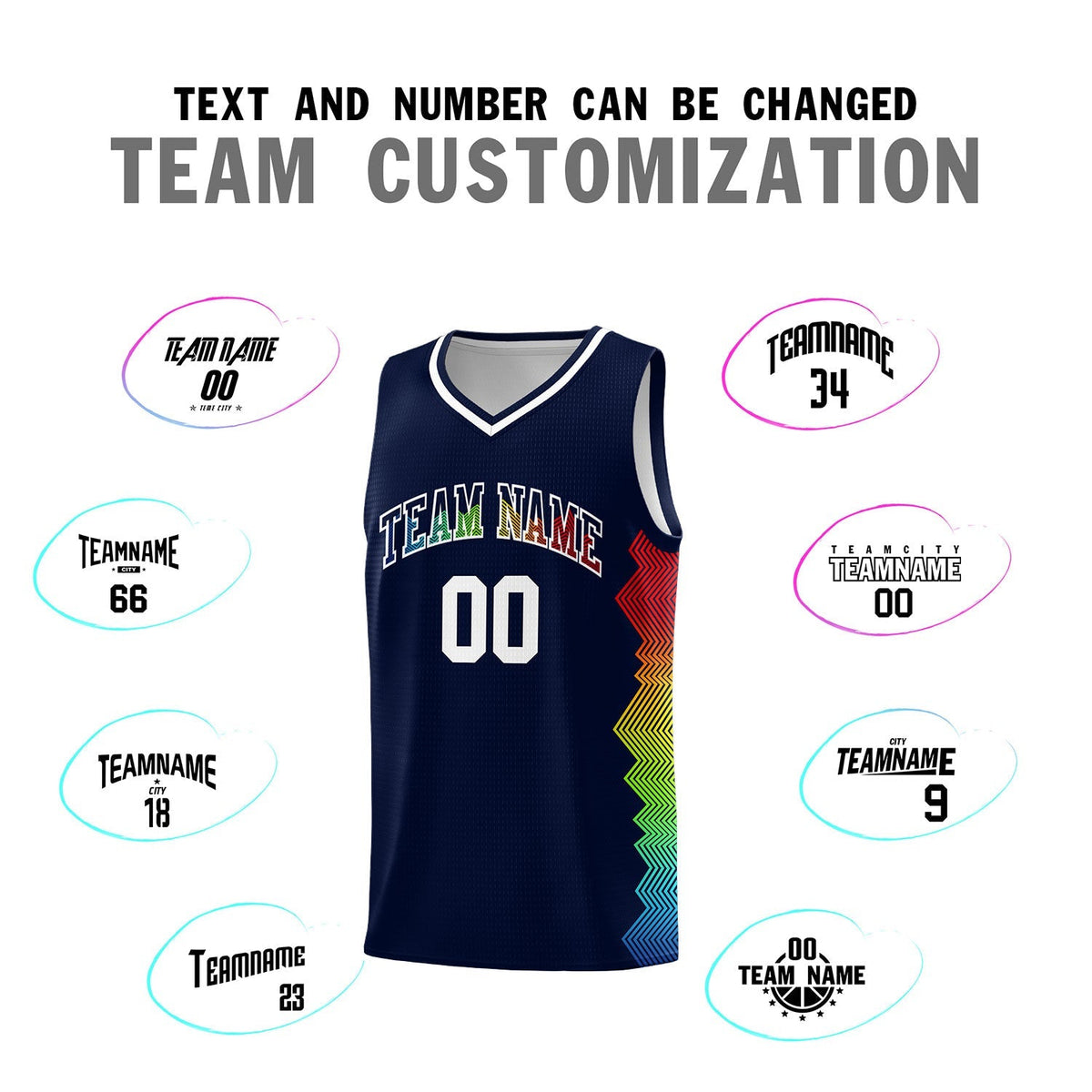 Custom Navy Denver Nuggets Rainbow Side Sports Uniform Basketball Jersey|KXKSHOP