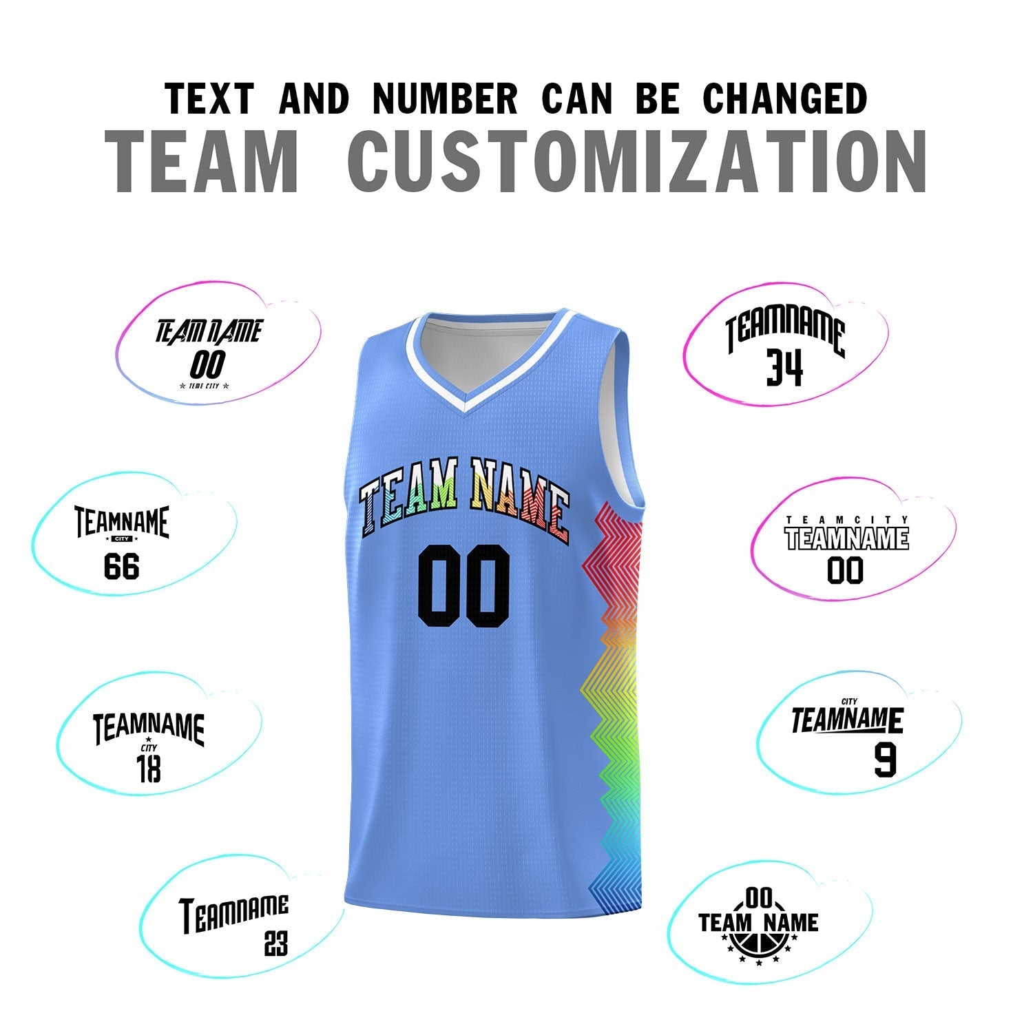 Custom Light Blue Denver Nuggets Rainbow Side Sports Uniform Basketball Jersey|KXKSHOP