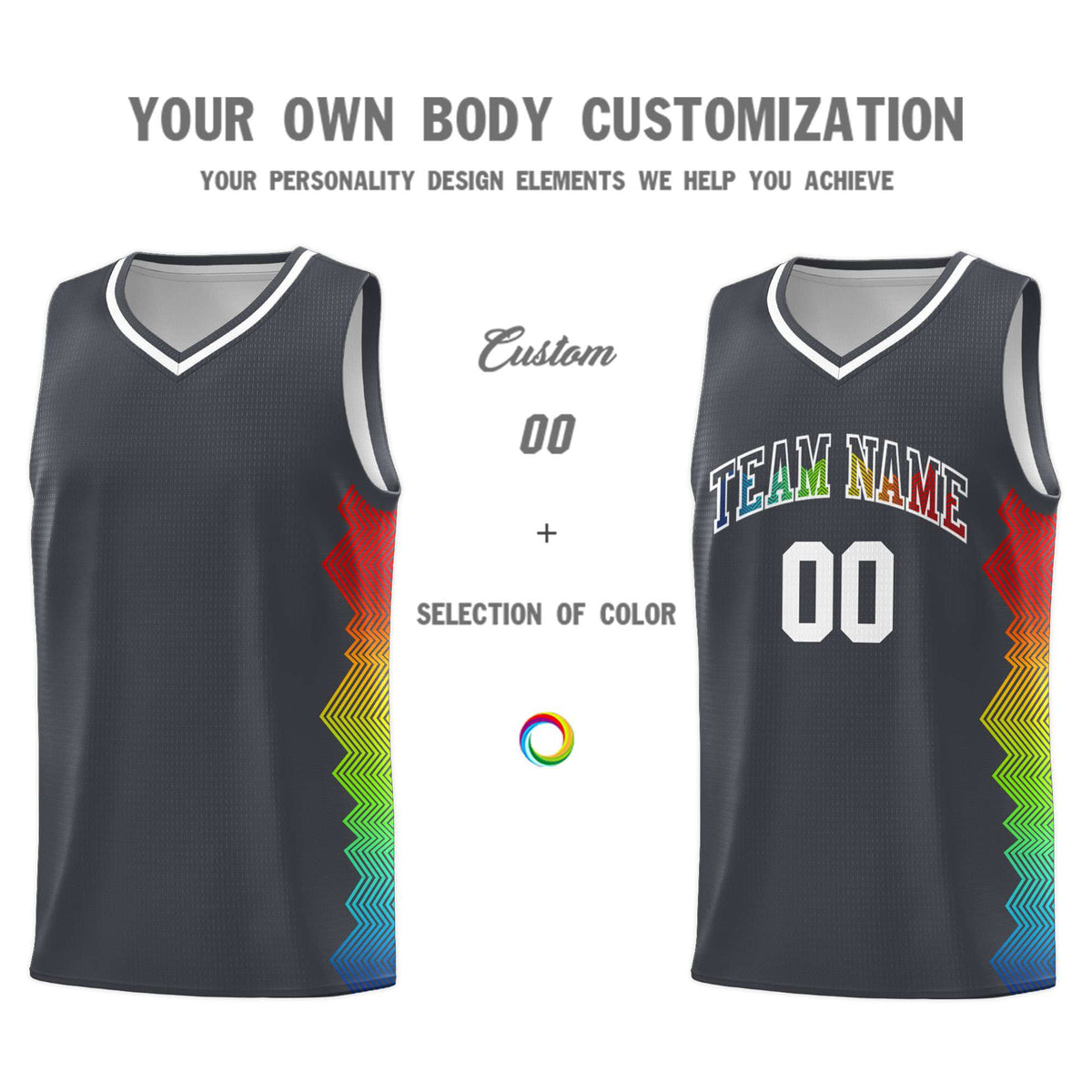 Custom Dark Gray Denver Nuggets Rainbow Side Sports Uniform Basketball Jersey|KXKSHOP