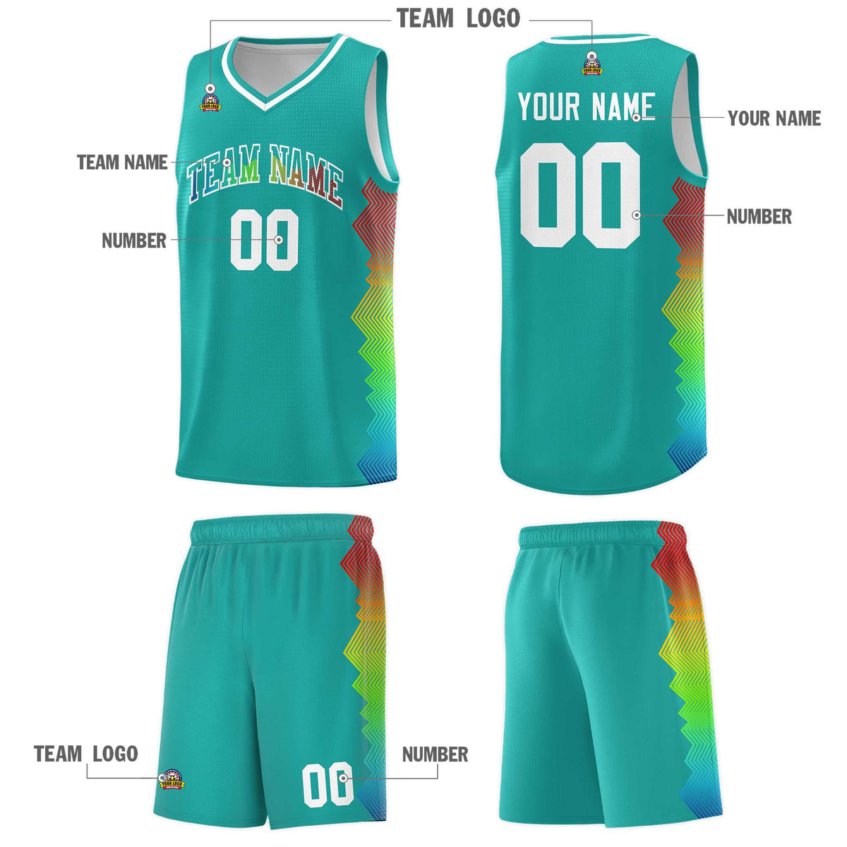 Custom Aqua Denver Nuggets Rainbow Side Sports Uniform Basketball Jersey|KXKSHOP
