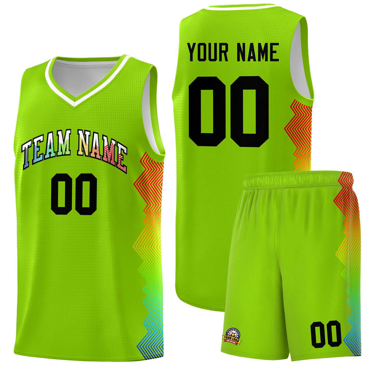Custom Neon Green Denver Nuggets Rainbow Side Sports Uniform Basketball Jersey|KXKSHOP