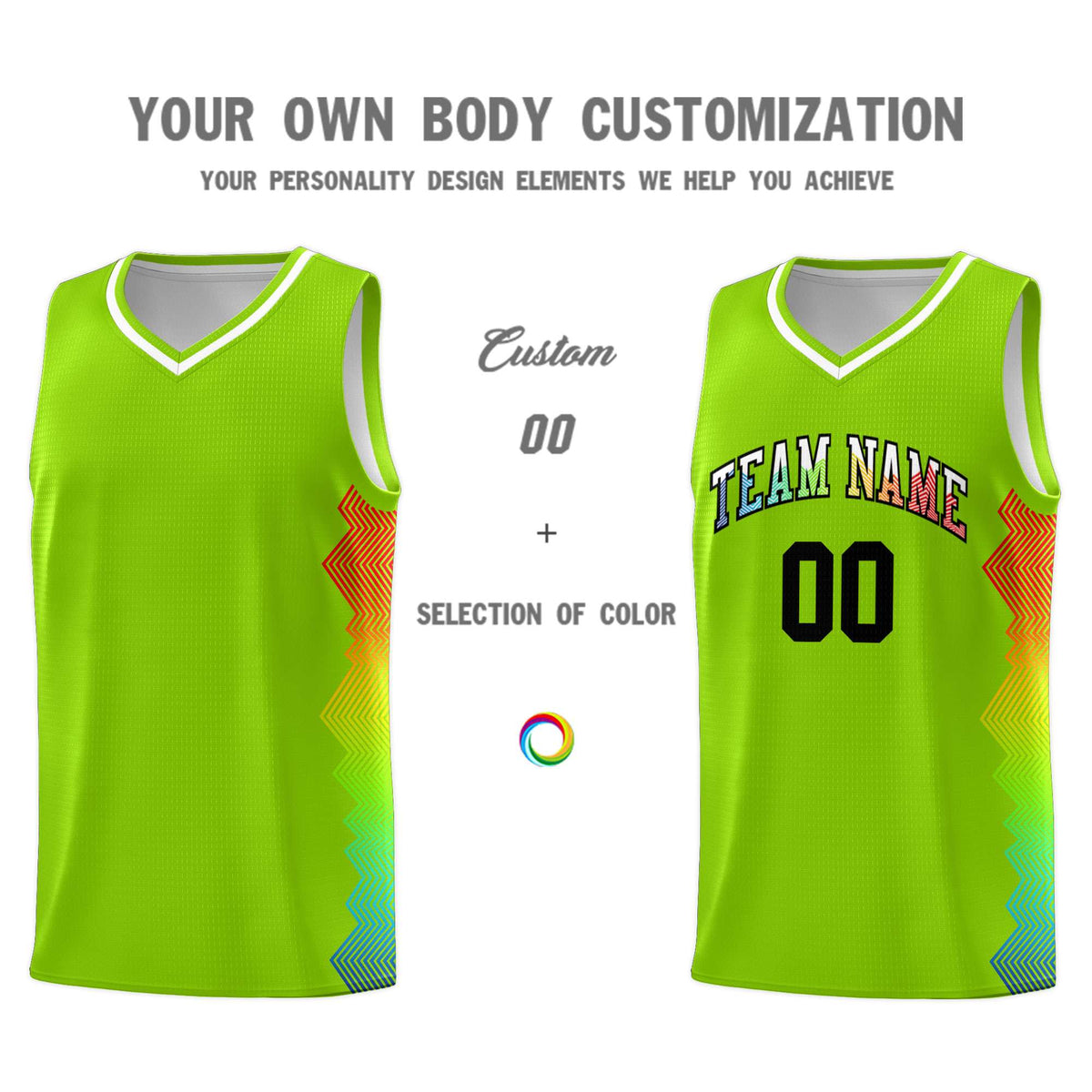 Custom Neon Green Denver Nuggets Rainbow Side Sports Uniform Basketball Jersey|KXKSHOP