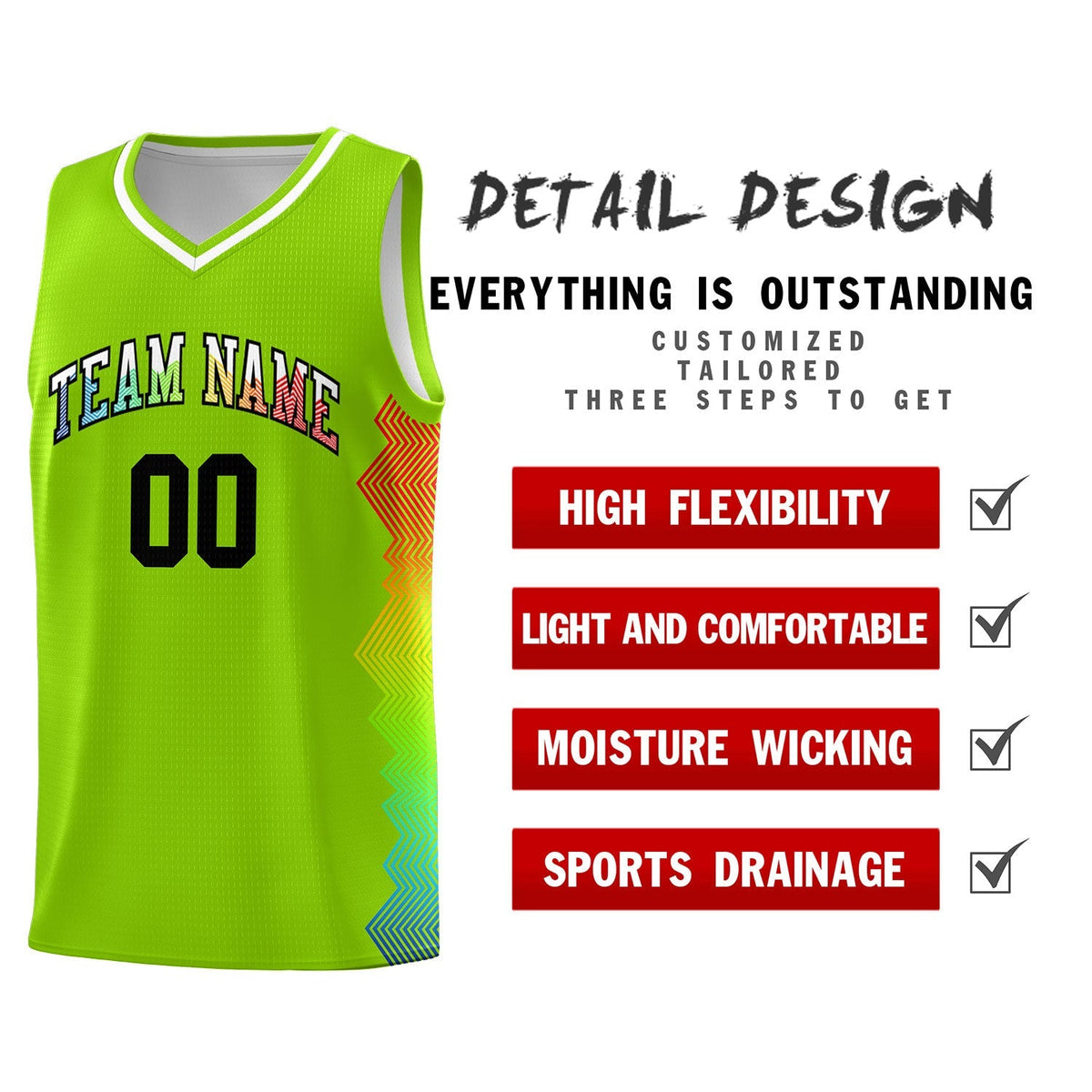 Custom Neon Green Denver Nuggets Rainbow Side Sports Uniform Basketball Jersey|KXKSHOP