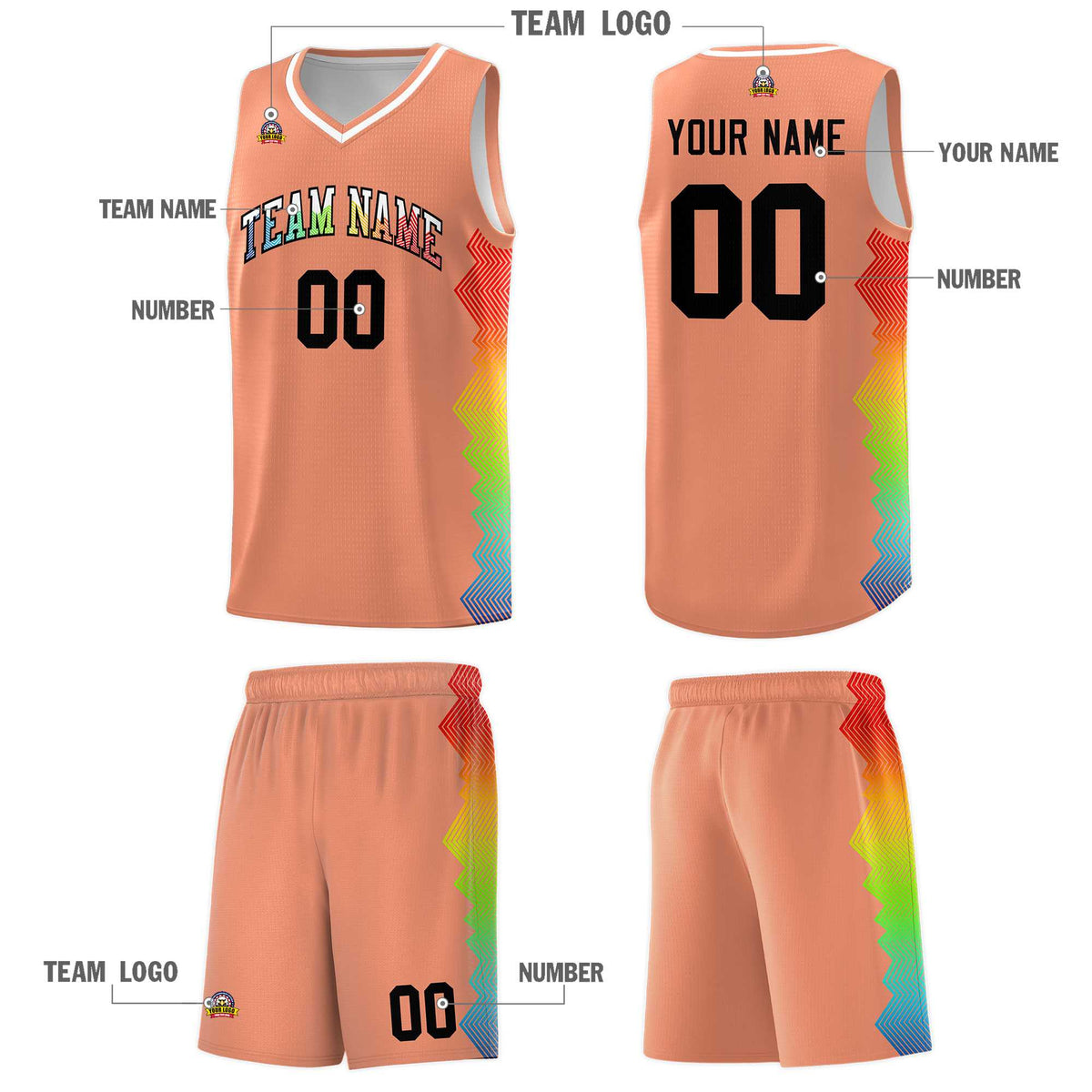 Custom Orange Denver Nuggets Rainbow Side Sports Uniform Basketball Jersey|KXKSHOP