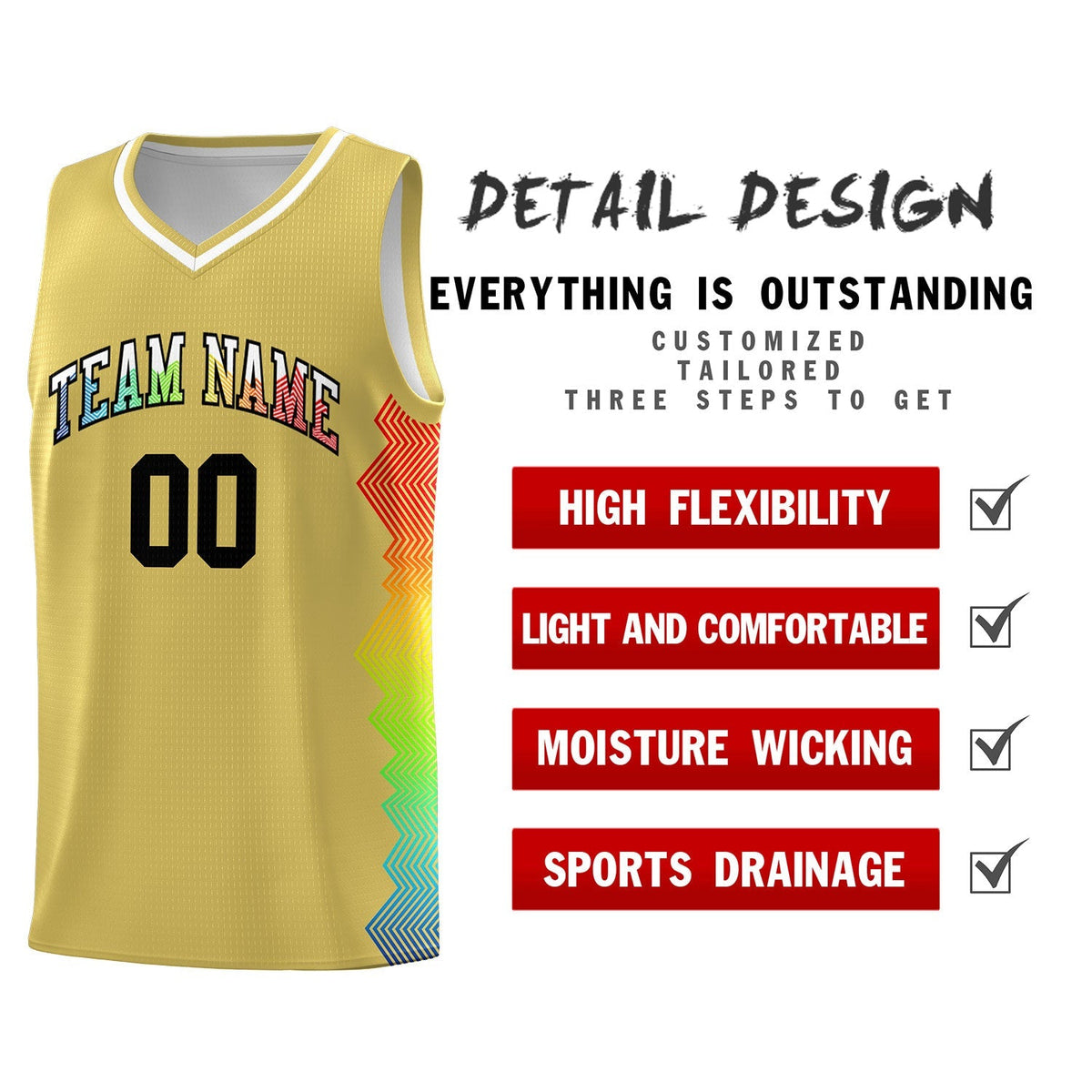 Custom Old Gold Denver Nuggets Rainbow Side Sports Uniform Basketball Jersey|KXKSHOP