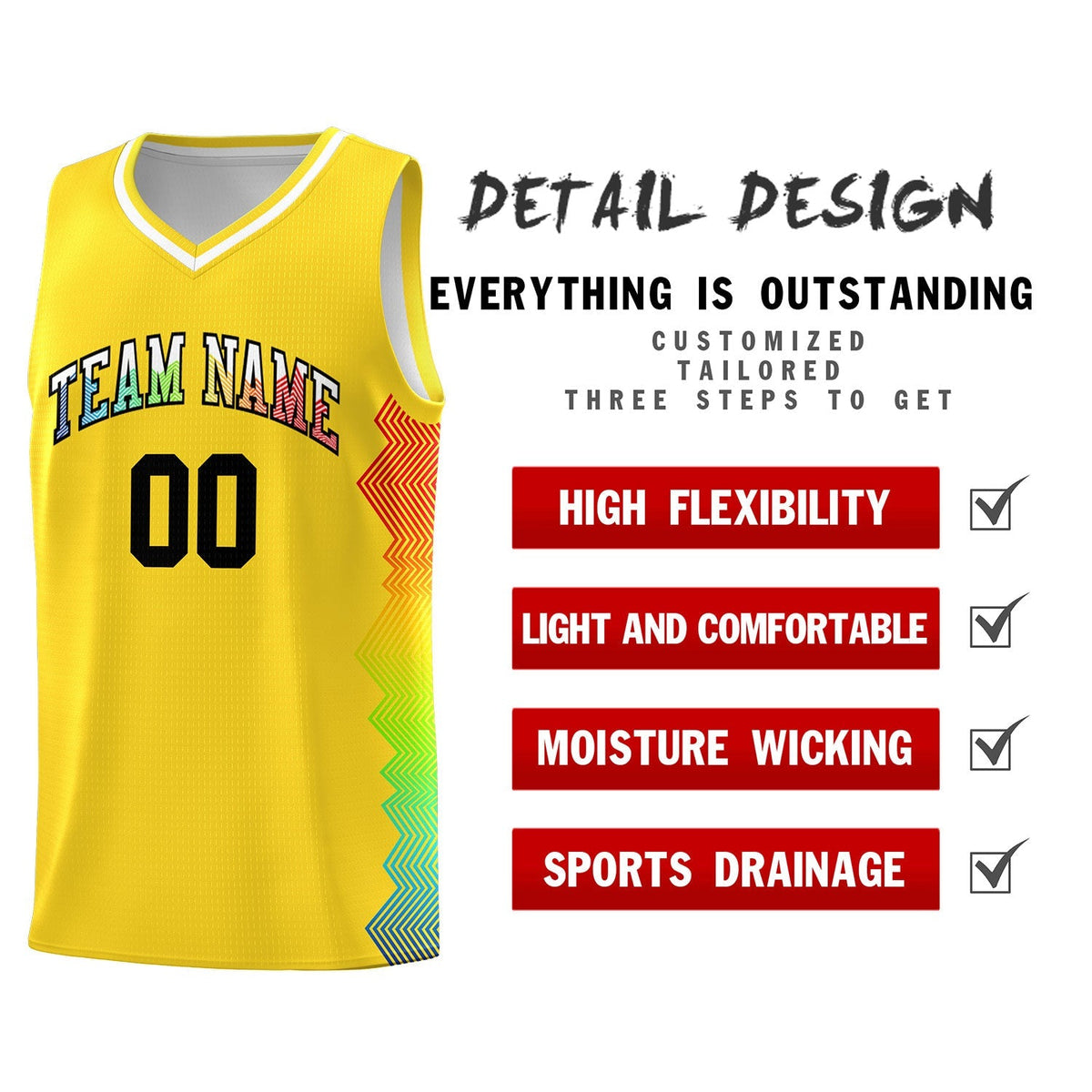 Custom Gold Denver Nuggets Rainbow Side Sports Uniform Basketball Jersey|KXKSHOP