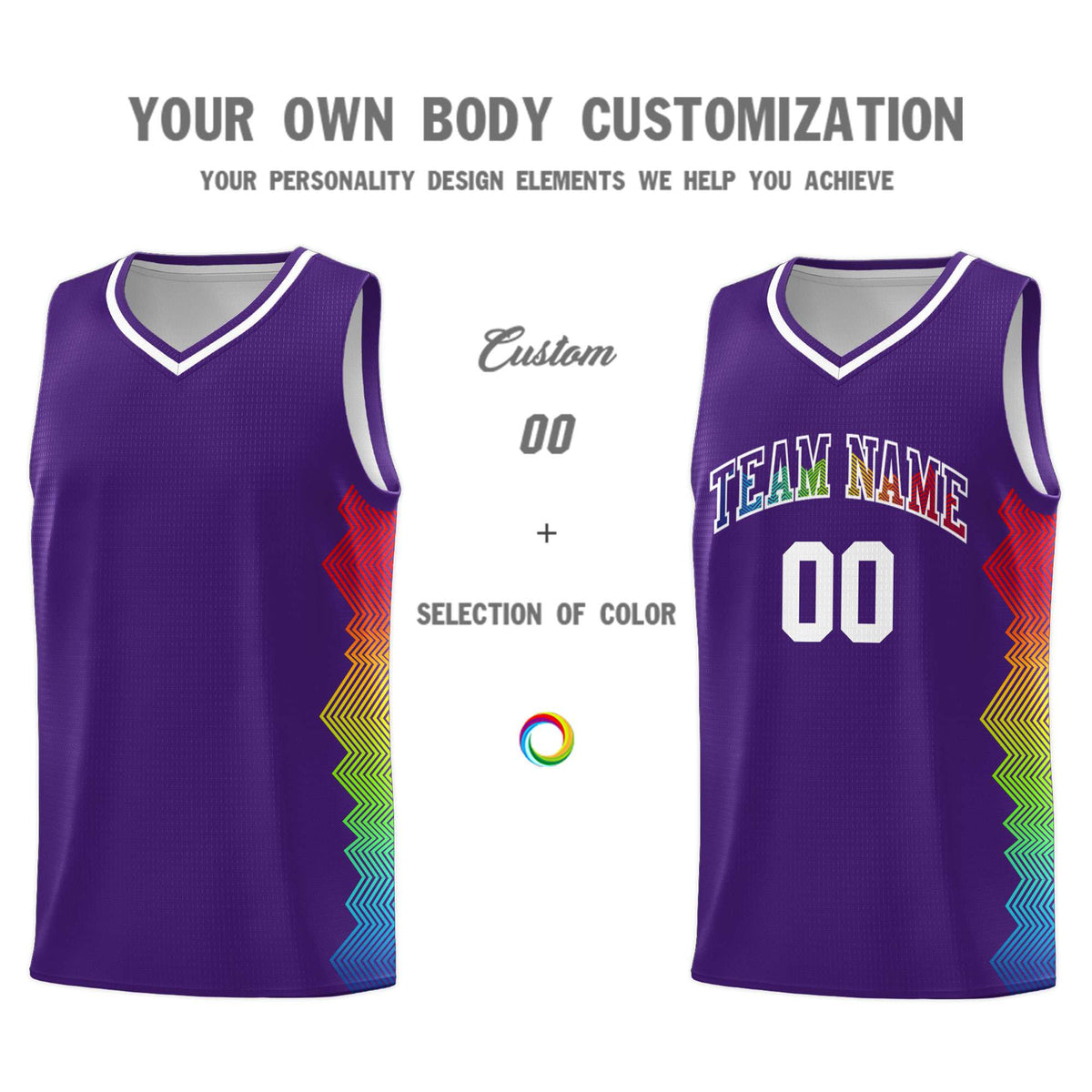 Custom Purple Denver Nuggets Rainbow Side Sports Uniform Basketball Jersey|KXKSHOP