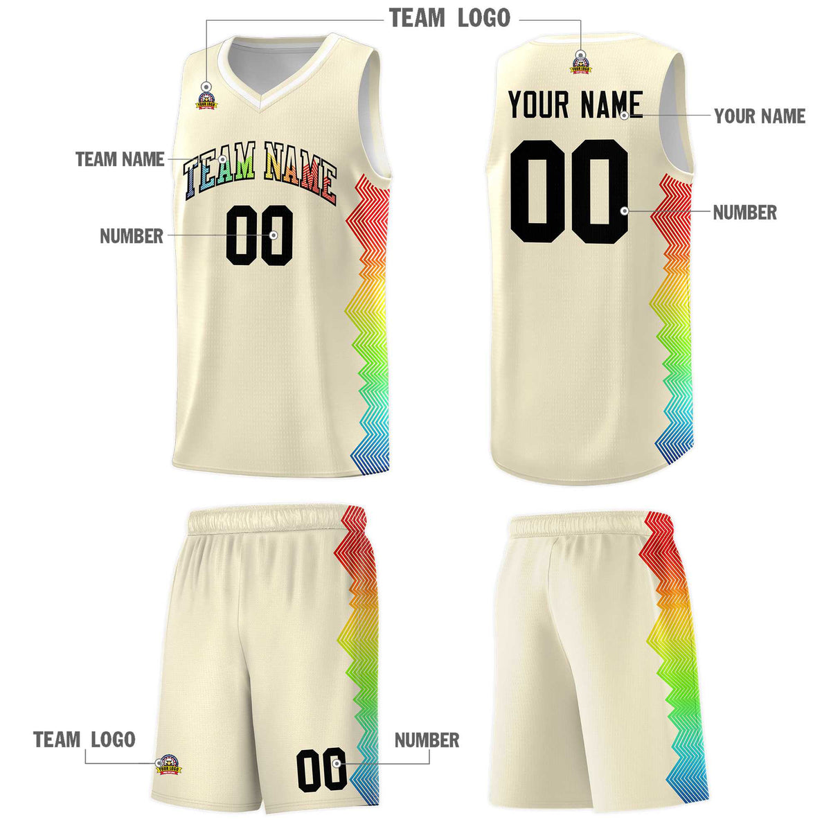 Custom Cream Denver Nuggets Rainbow Side Sports Uniform Basketball Jersey|KXKSHOP