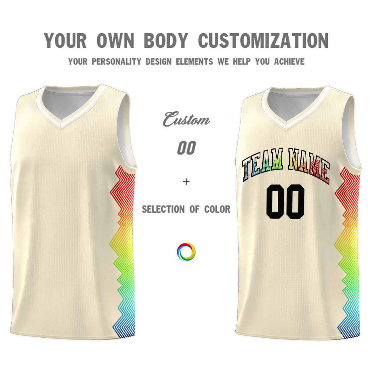Custom Cream Denver Nuggets Rainbow Side Sports Uniform Basketball Jersey|KXKSHOP