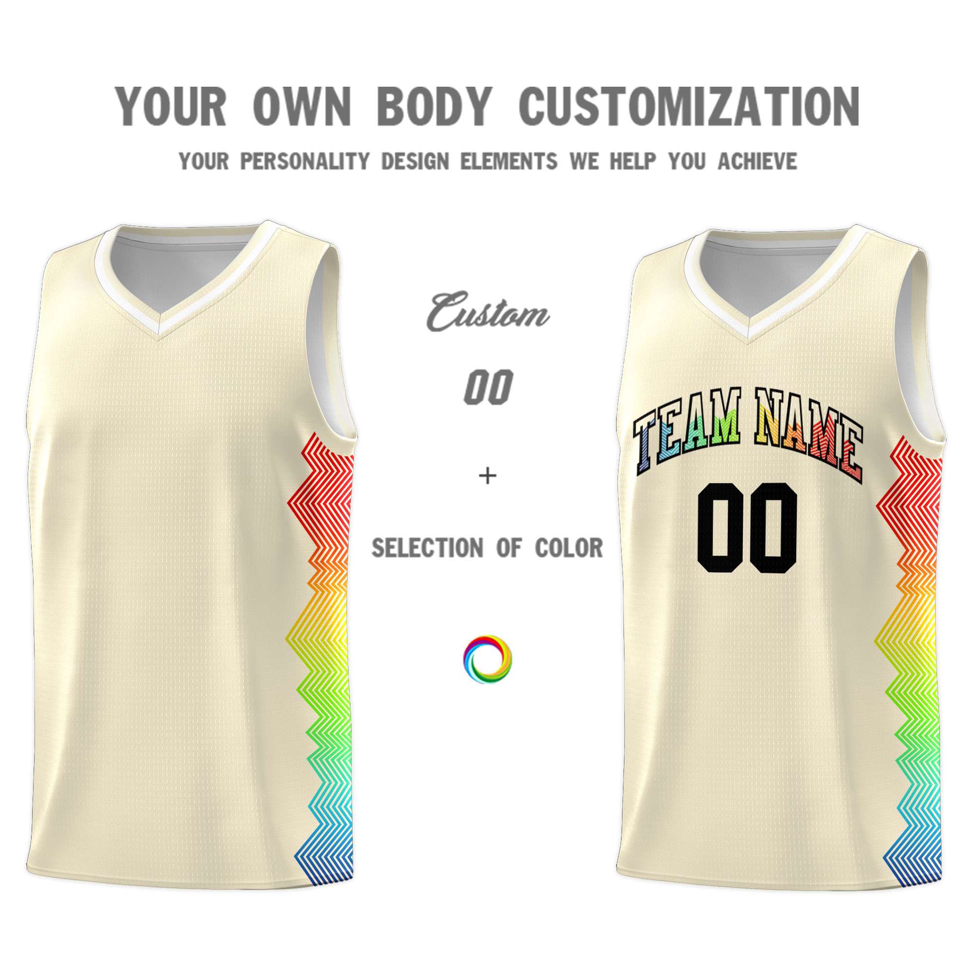 Custom Cream Denver Nuggets Rainbow Side Sports Uniform Basketball Jersey|KXKSHOP