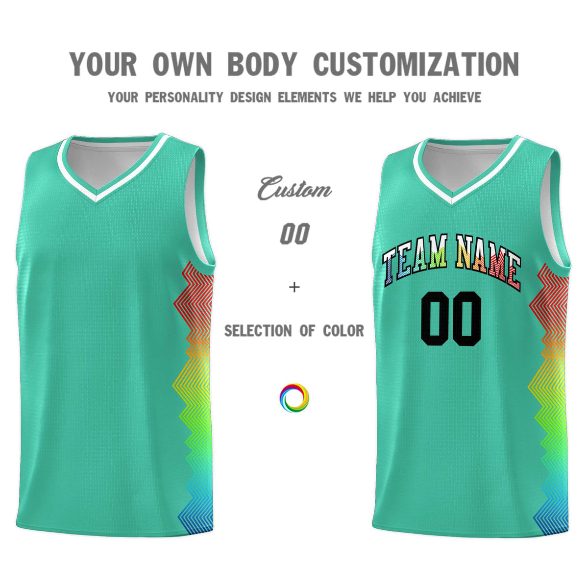 Custom Bright Green Denver Nuggets Rainbow Side Sports Uniform Basketball Jersey|KXKSHOP