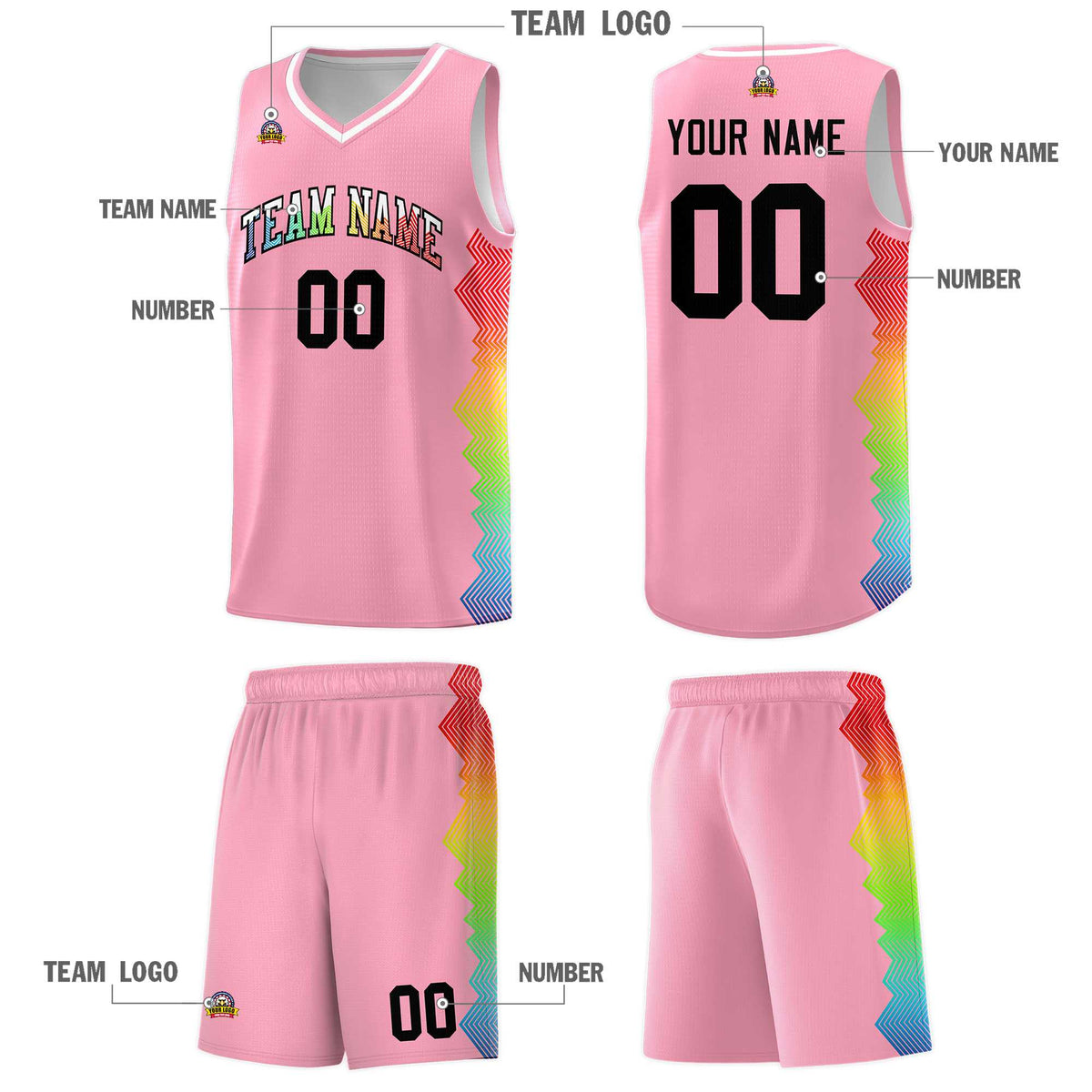 Custom Light Pink Denver Nuggets Rainbow Side Sports Uniform Basketball Jersey|KXKSHOP
