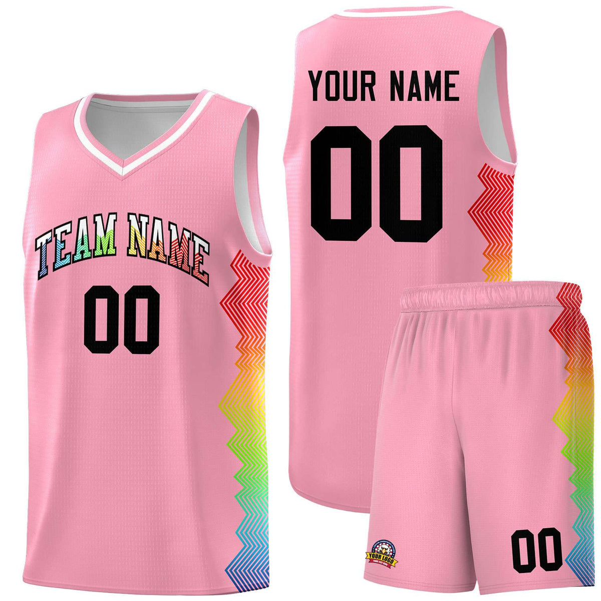 Custom Light Pink Denver Nuggets Rainbow Side Sports Uniform Basketball Jersey|KXKSHOP