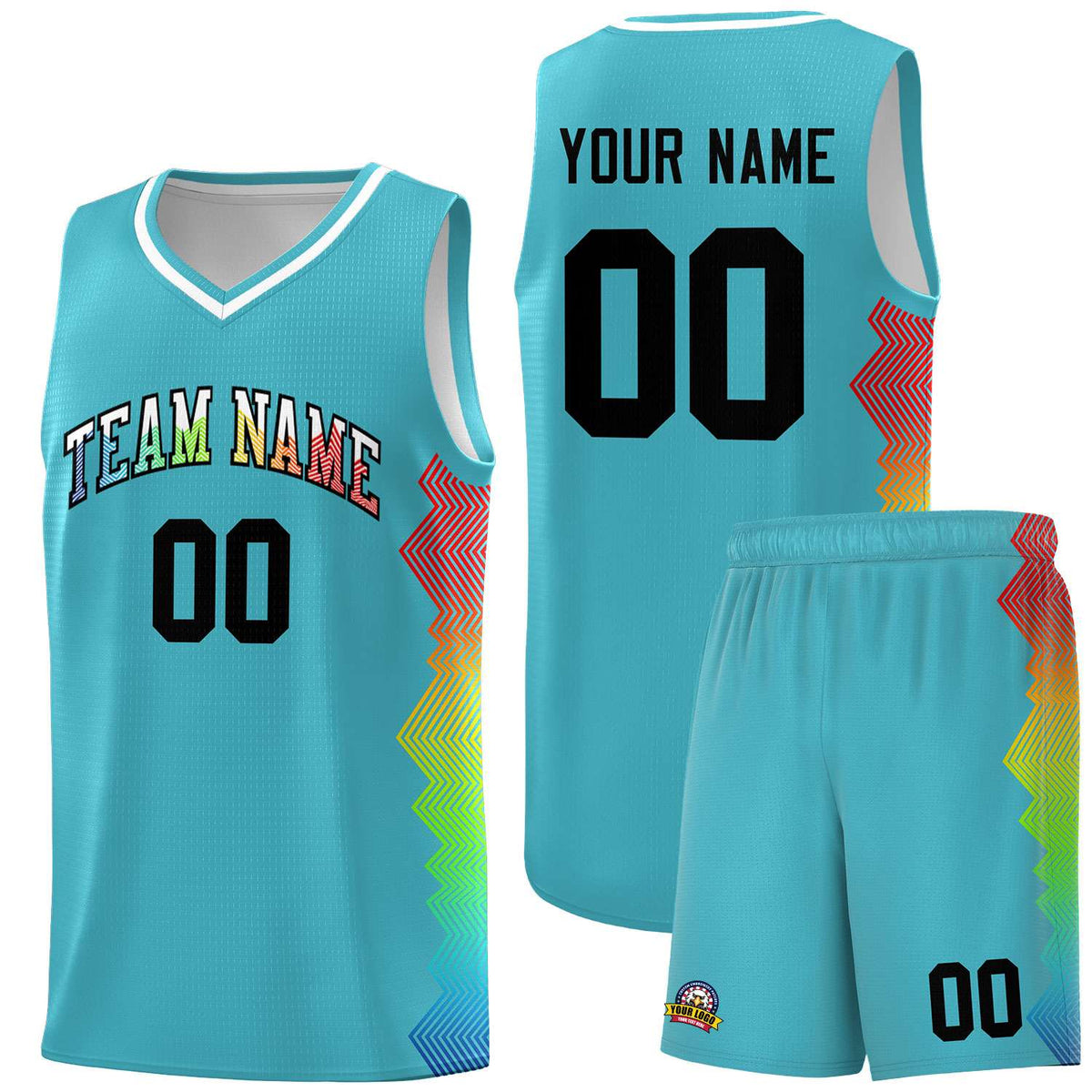 Custom Sky Blue Denver Nuggets Rainbow Side Sports Uniform Basketball Jersey|KXKSHOP