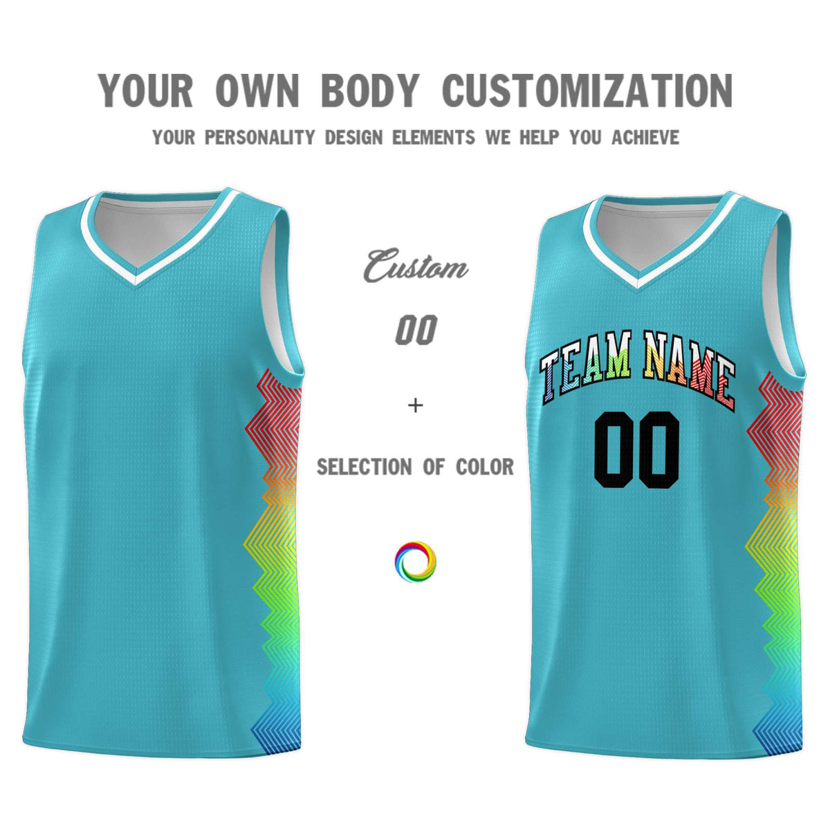 Custom Sky Blue Denver Nuggets Rainbow Side Sports Uniform Basketball Jersey|KXKSHOP