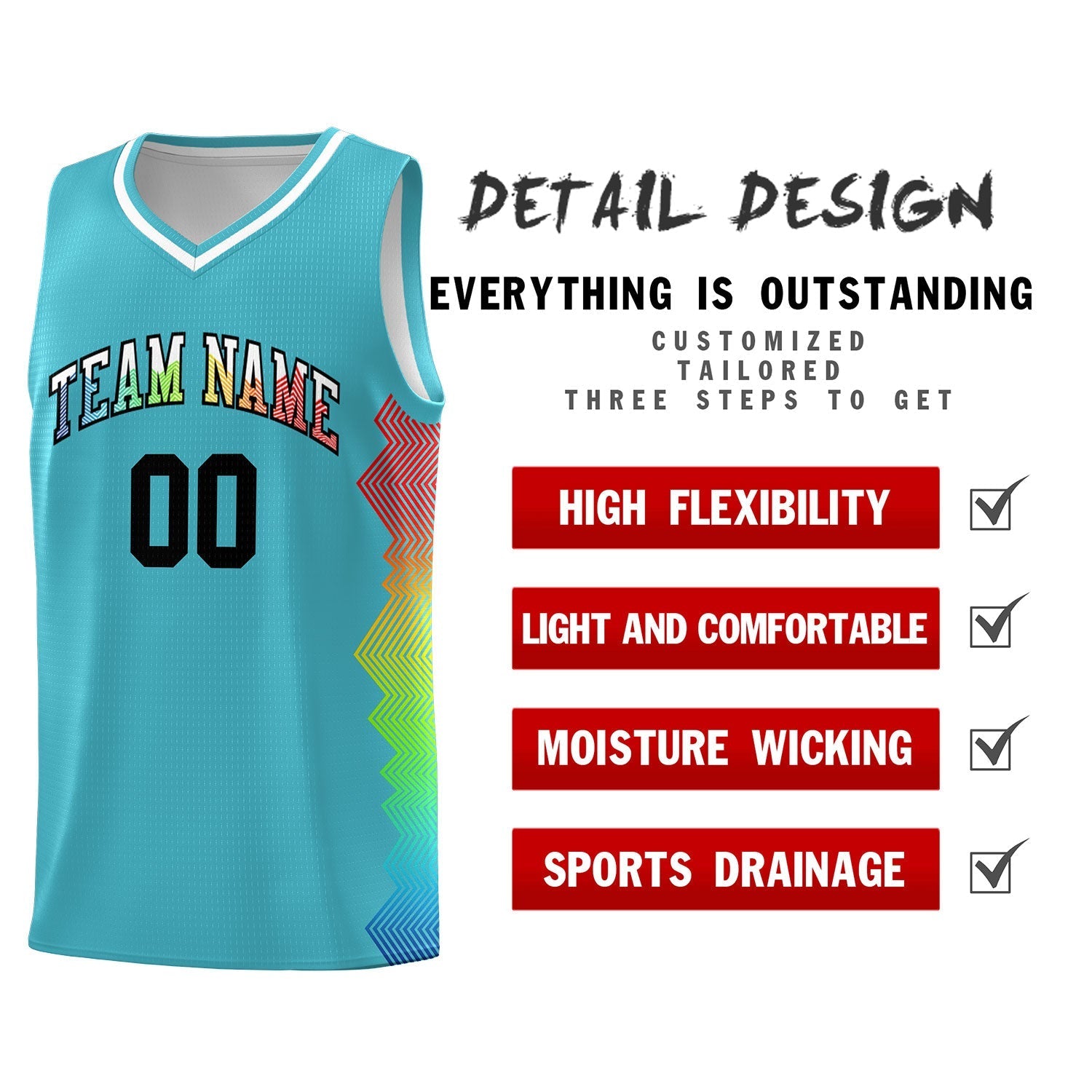 Custom Sky Blue Denver Nuggets Rainbow Side Sports Uniform Basketball Jersey|KXKSHOP