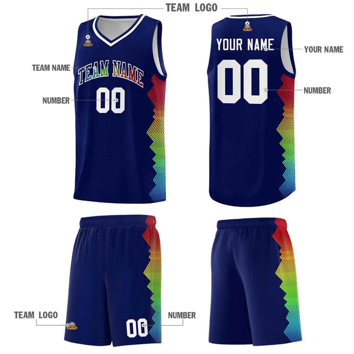 Custom Navy Denver Nuggets Rainbow Side Sports Uniform Basketball Jersey|KXKSHOP
