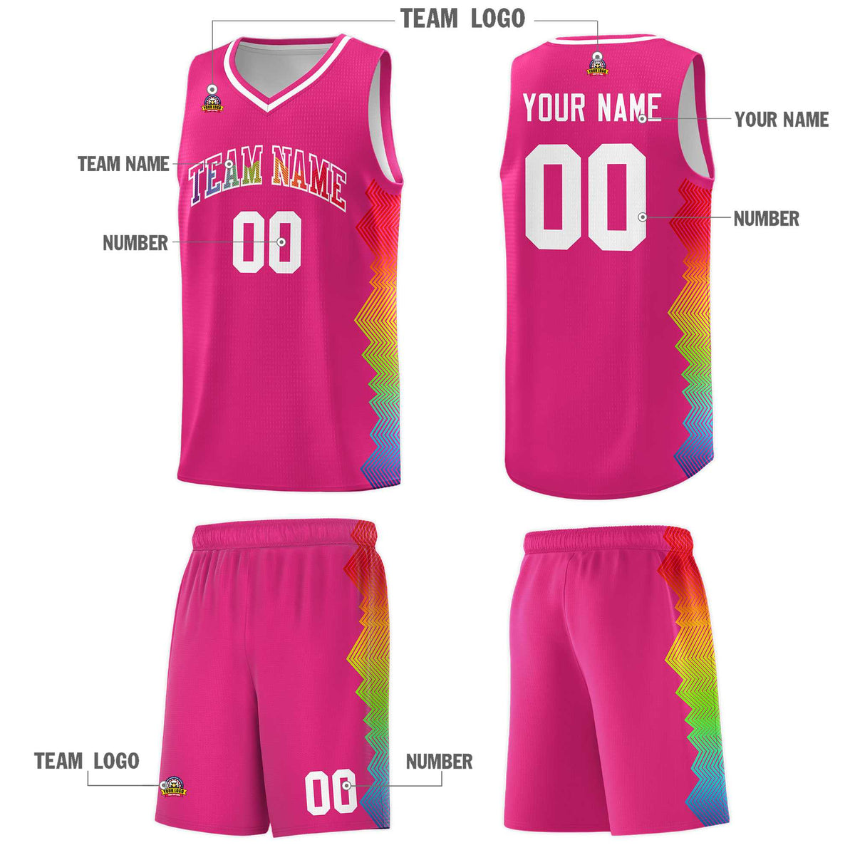 Custom Rose Red Denver Nuggets Rainbow Side Sports Uniform Basketball Jersey|KXKSHOP