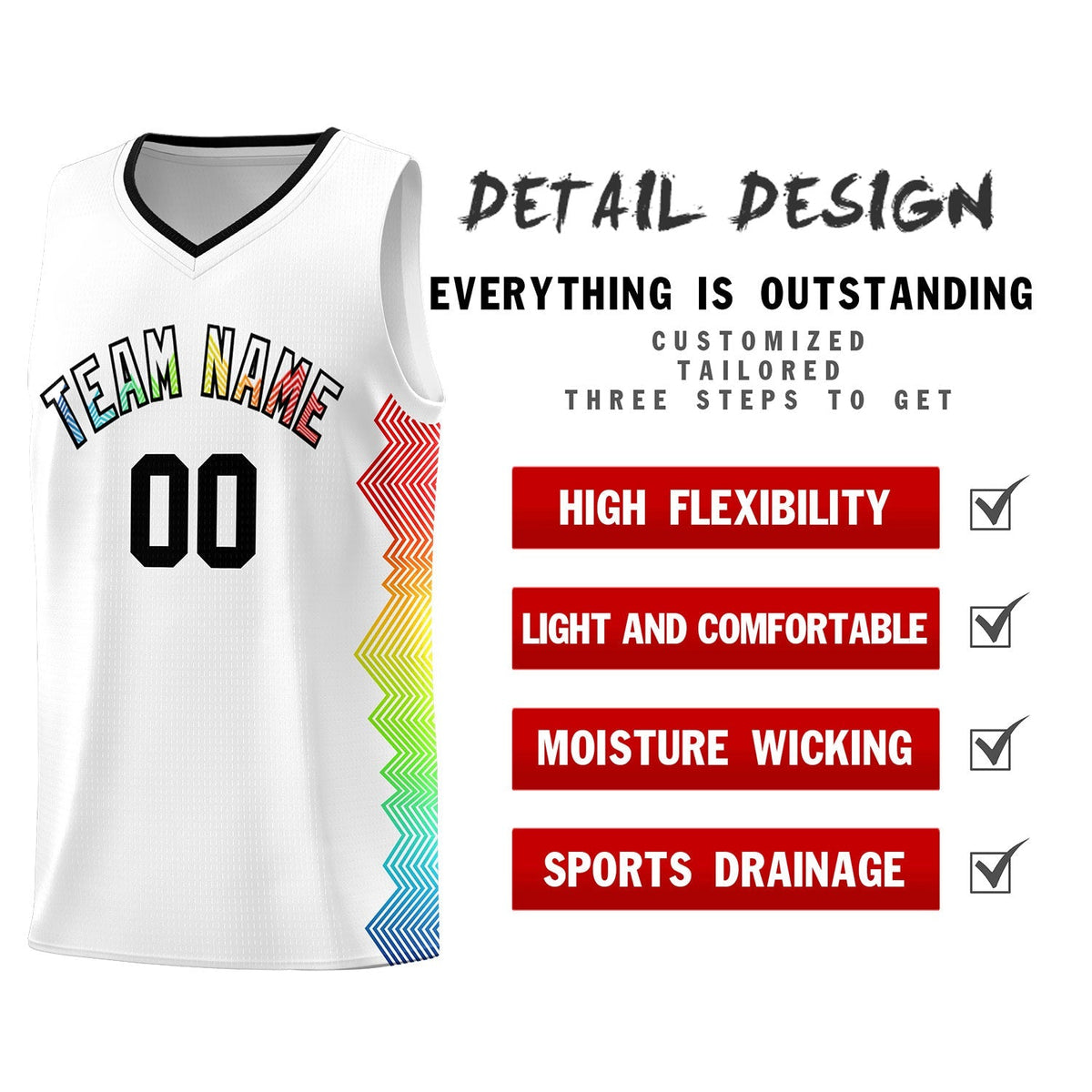 Custom White Denver Nuggets Rainbow Side Sports Uniform Basketball Jersey|KXKSHOP