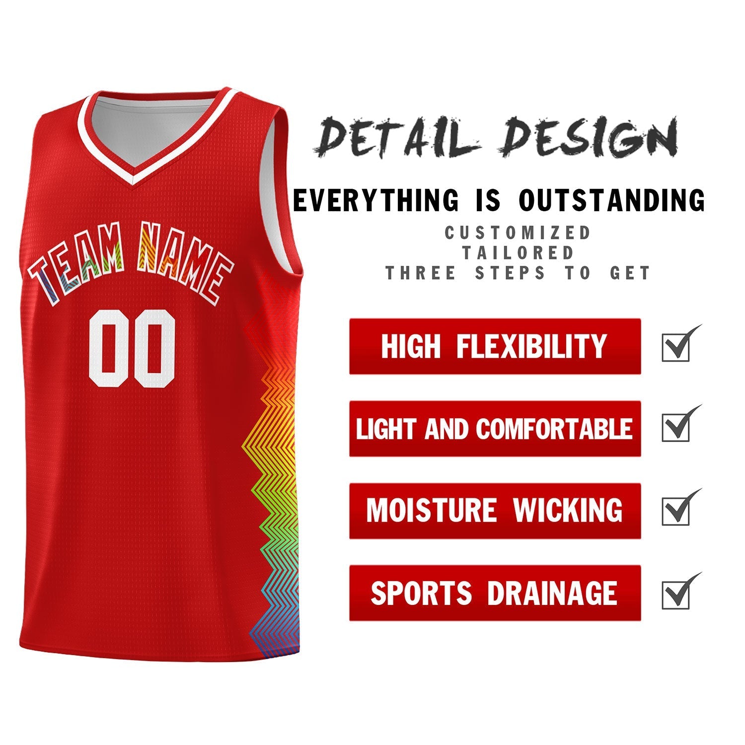 Custom Red Denver Nuggets Rainbow Side Sports Uniform Basketball Jersey|KXKSHOP
