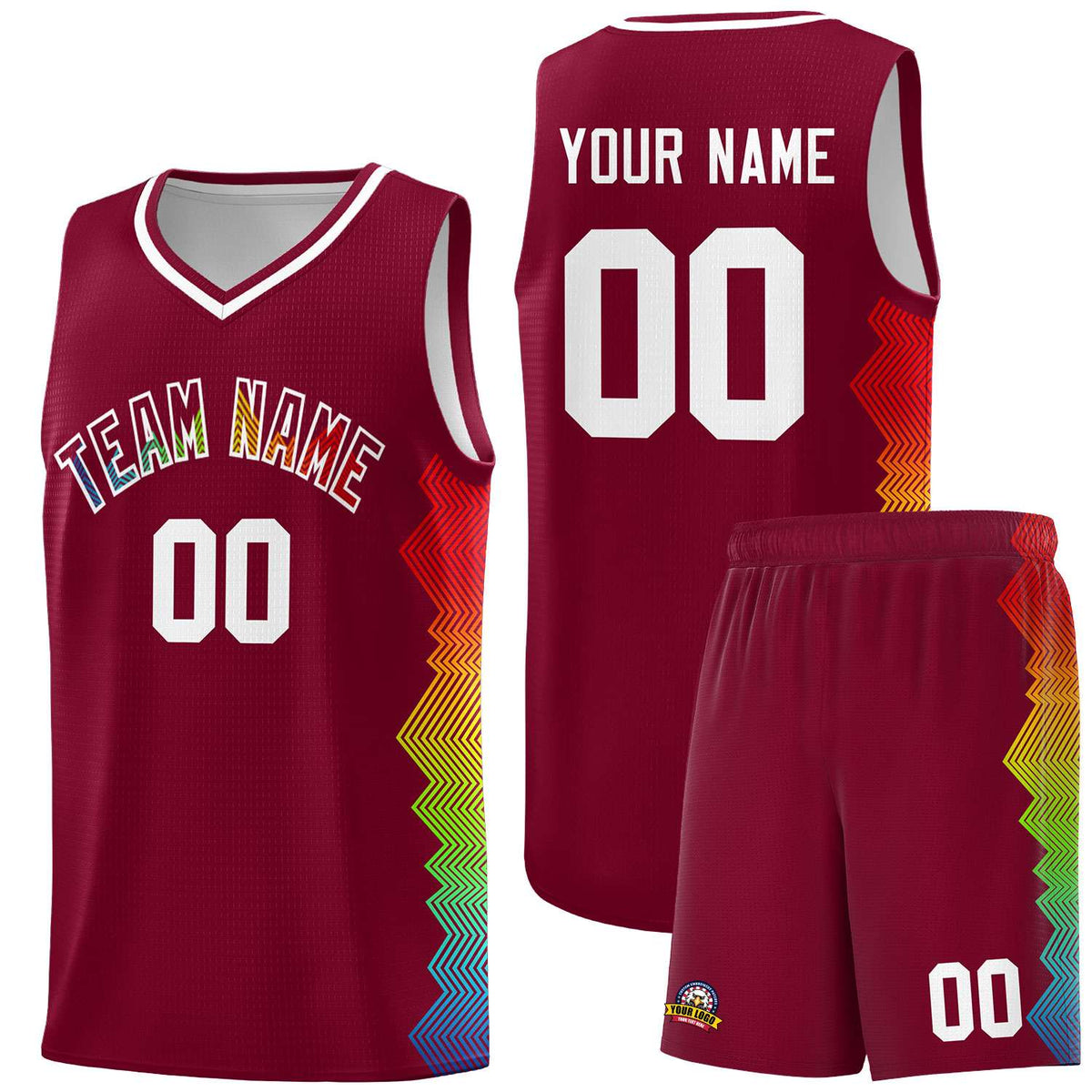 Custom Crimson Denver Nuggets Rainbow Side Sports Uniform Basketball Jersey|KXKSHOP