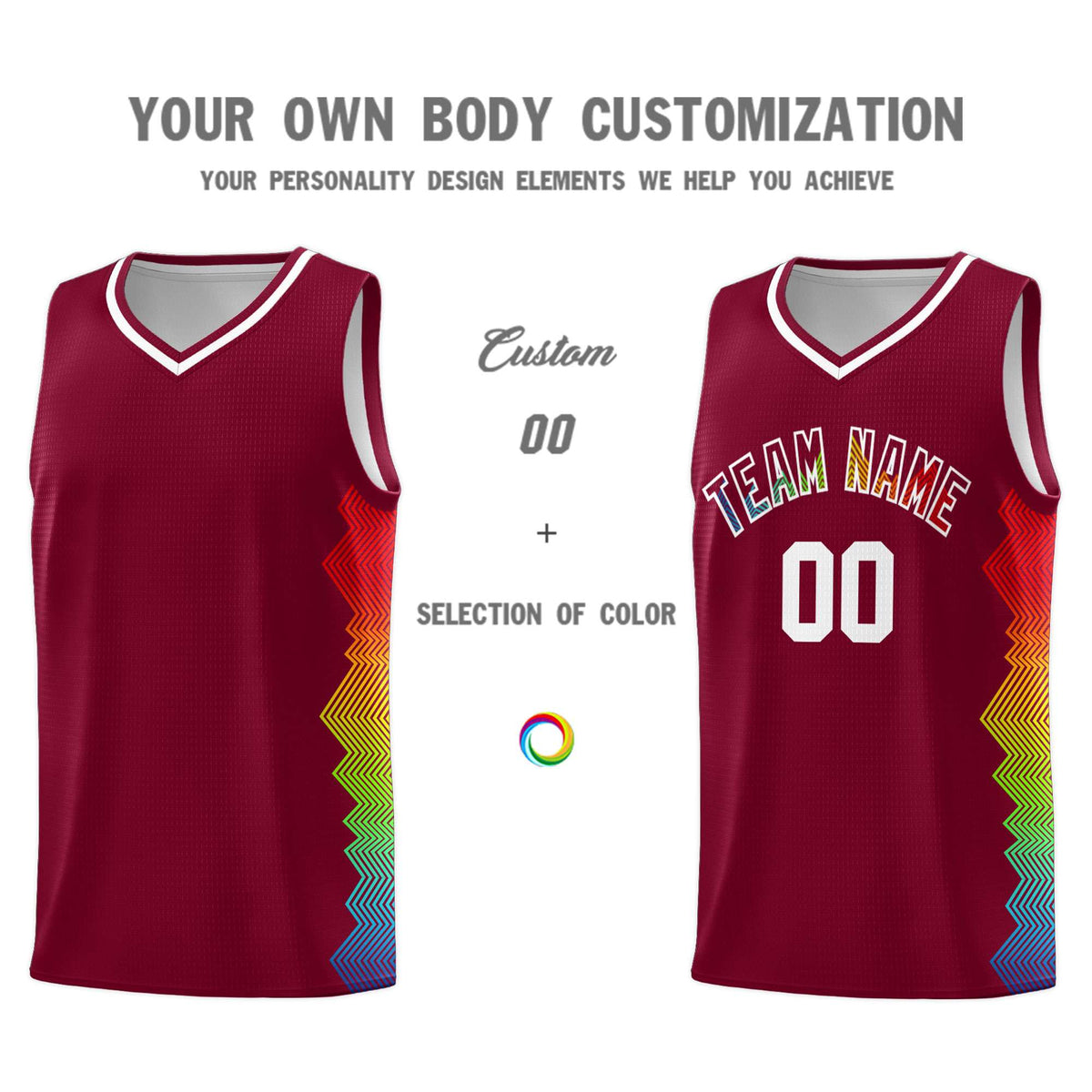 Custom Crimson Denver Nuggets Rainbow Side Sports Uniform Basketball Jersey|KXKSHOP