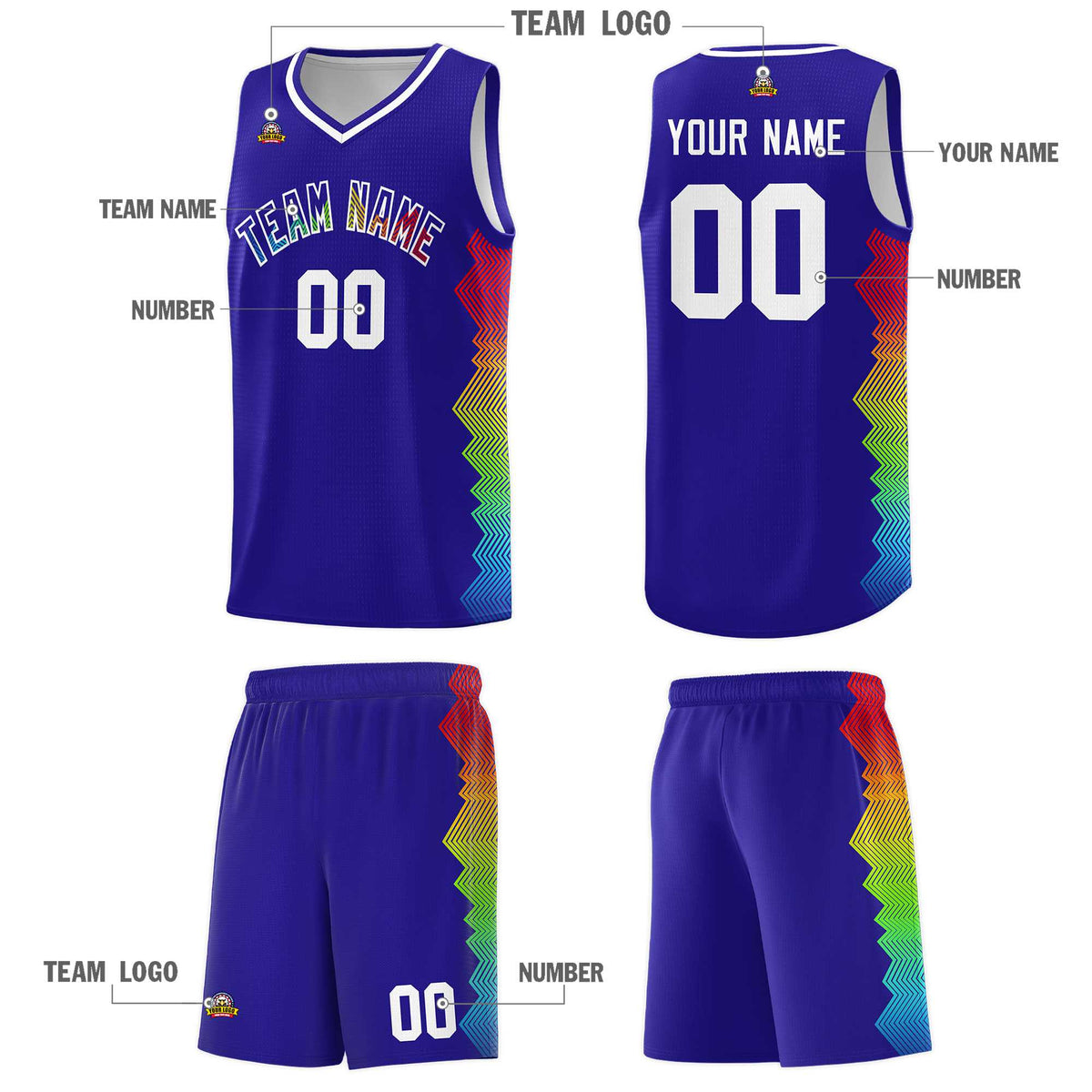 Custom Royal Denver Nuggets Rainbow Side Sports Uniform Basketball Jersey|KXKSHOP