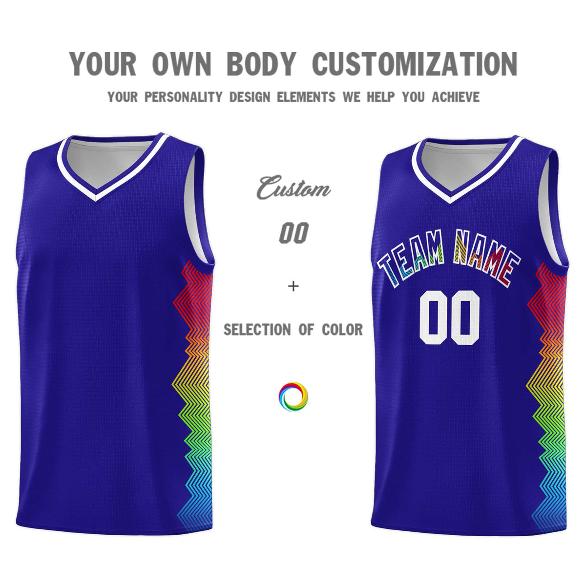 Custom Royal Denver Nuggets Rainbow Side Sports Uniform Basketball Jersey|KXKSHOP