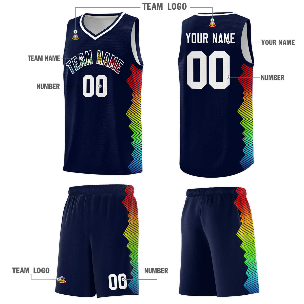 Custom Navy Denver Nuggets Rainbow Side Sports Uniform Basketball Jersey|KXKSHOP