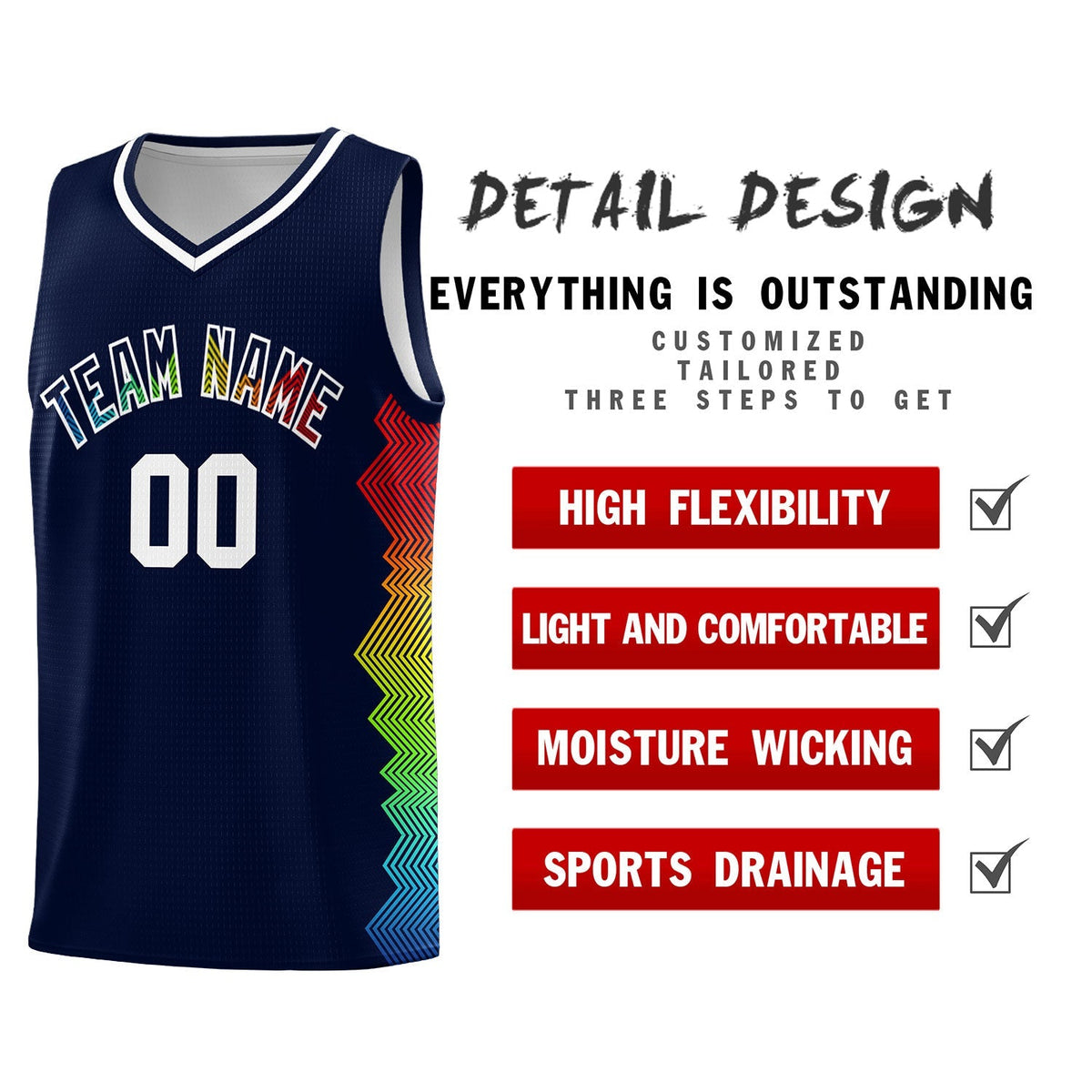 Custom Navy Denver Nuggets Rainbow Side Sports Uniform Basketball Jersey|KXKSHOP