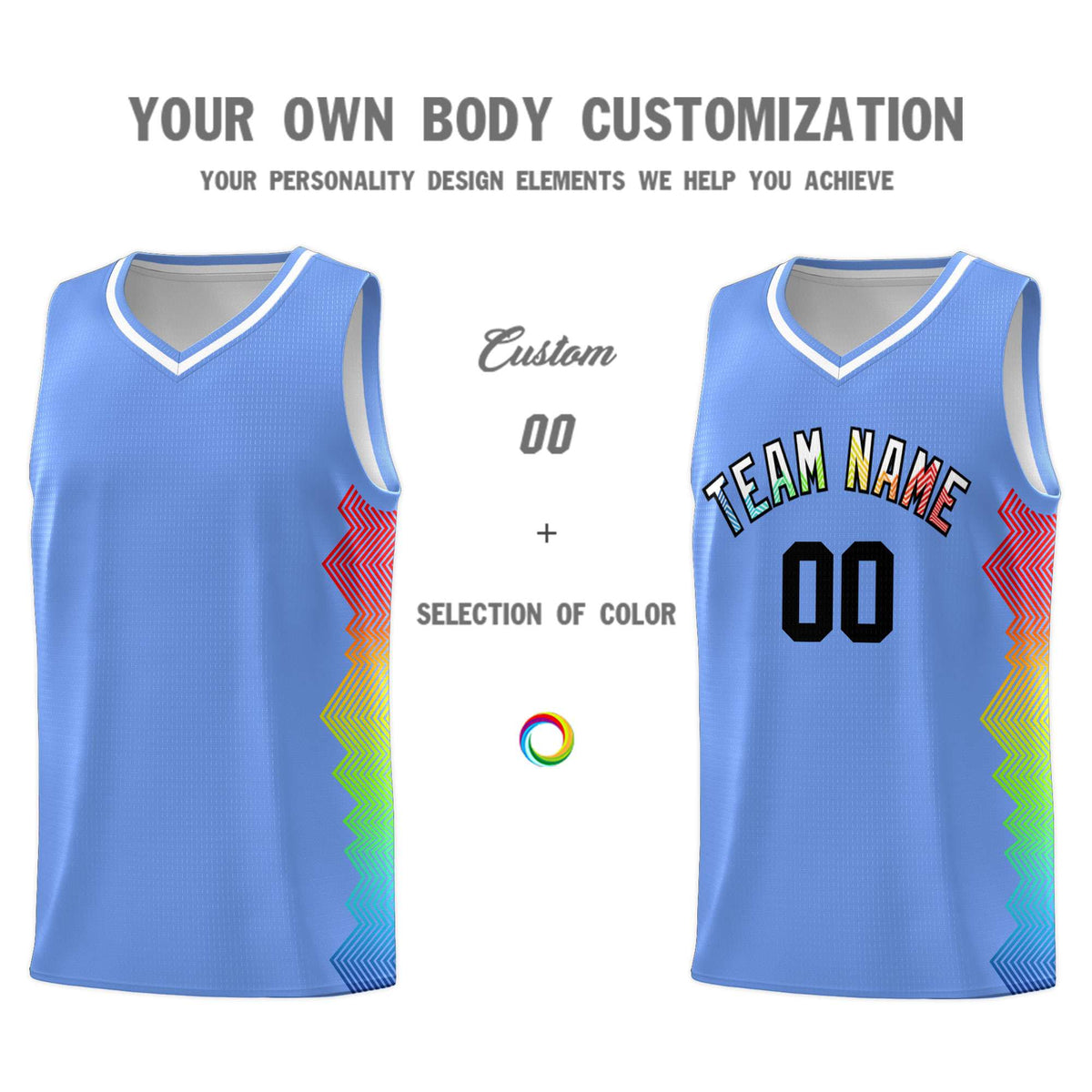 Custom Light Blue Denver Nuggets Rainbow Side Sports Uniform Basketball Jersey|KXKSHOP