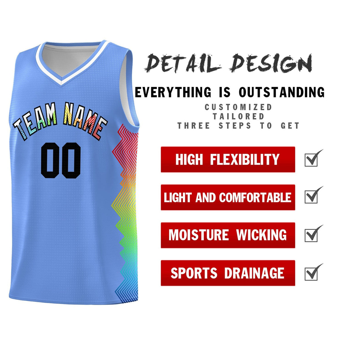 Custom Light Blue Denver Nuggets Rainbow Side Sports Uniform Basketball Jersey|KXKSHOP