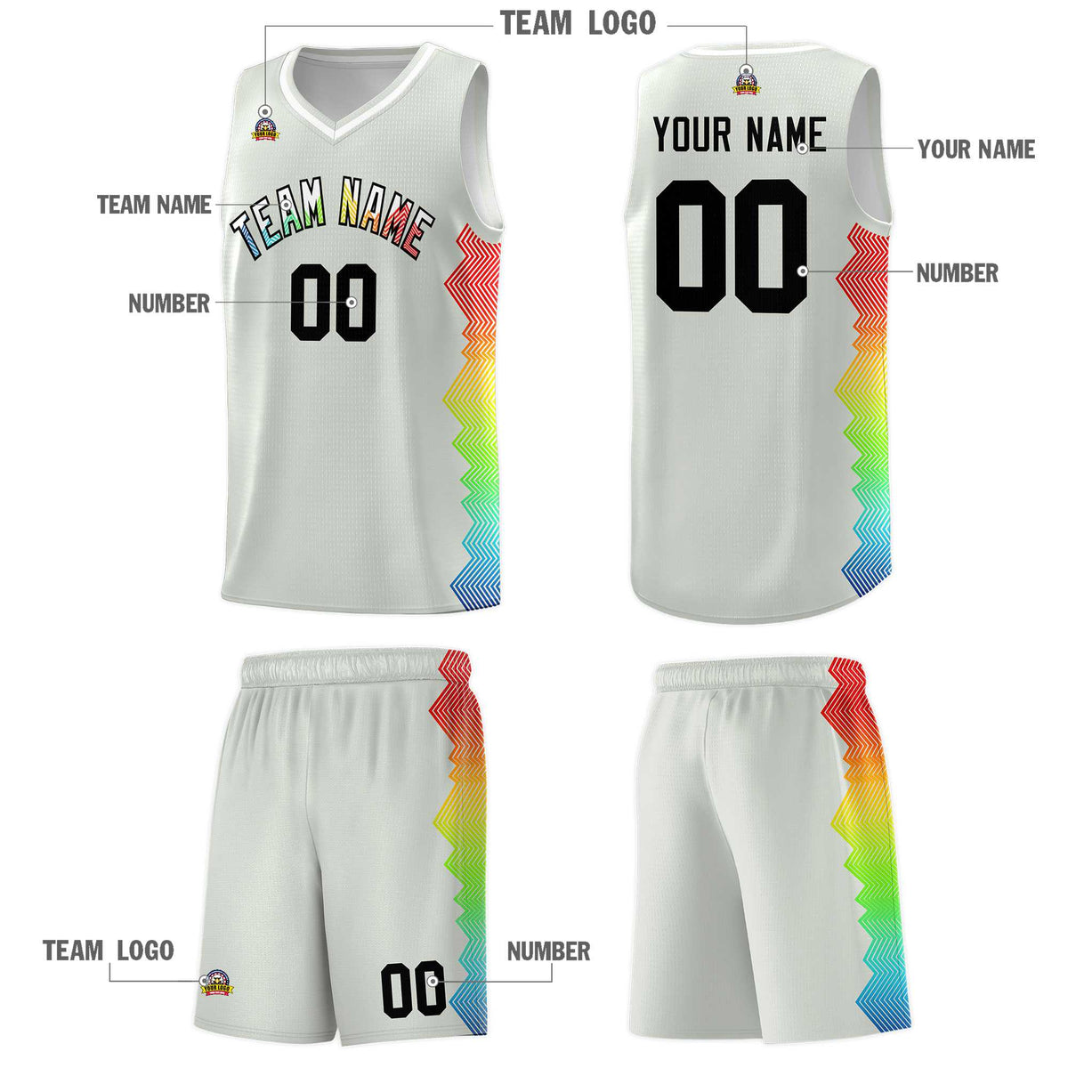 Custom Gray Denver Nuggets Rainbow Side Sports Uniform Basketball Jersey|KXKSHOP