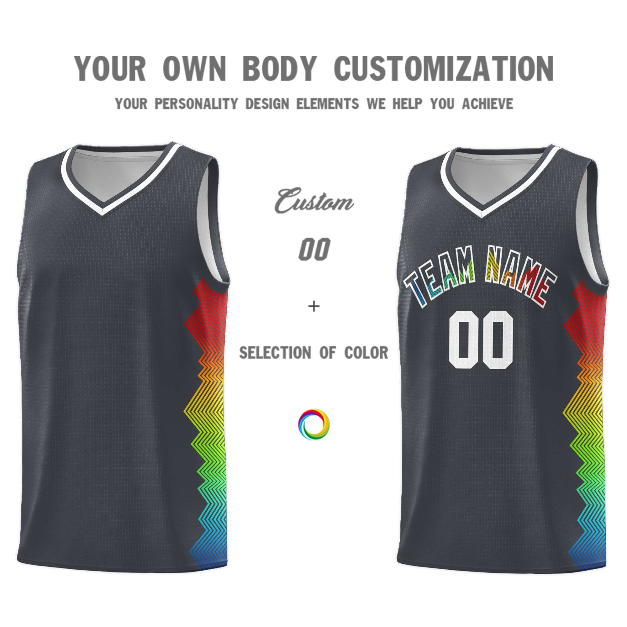 Custom Dark Gray Denver Nuggets Rainbow Side Sports Uniform Basketball Jersey|KXKSHOP