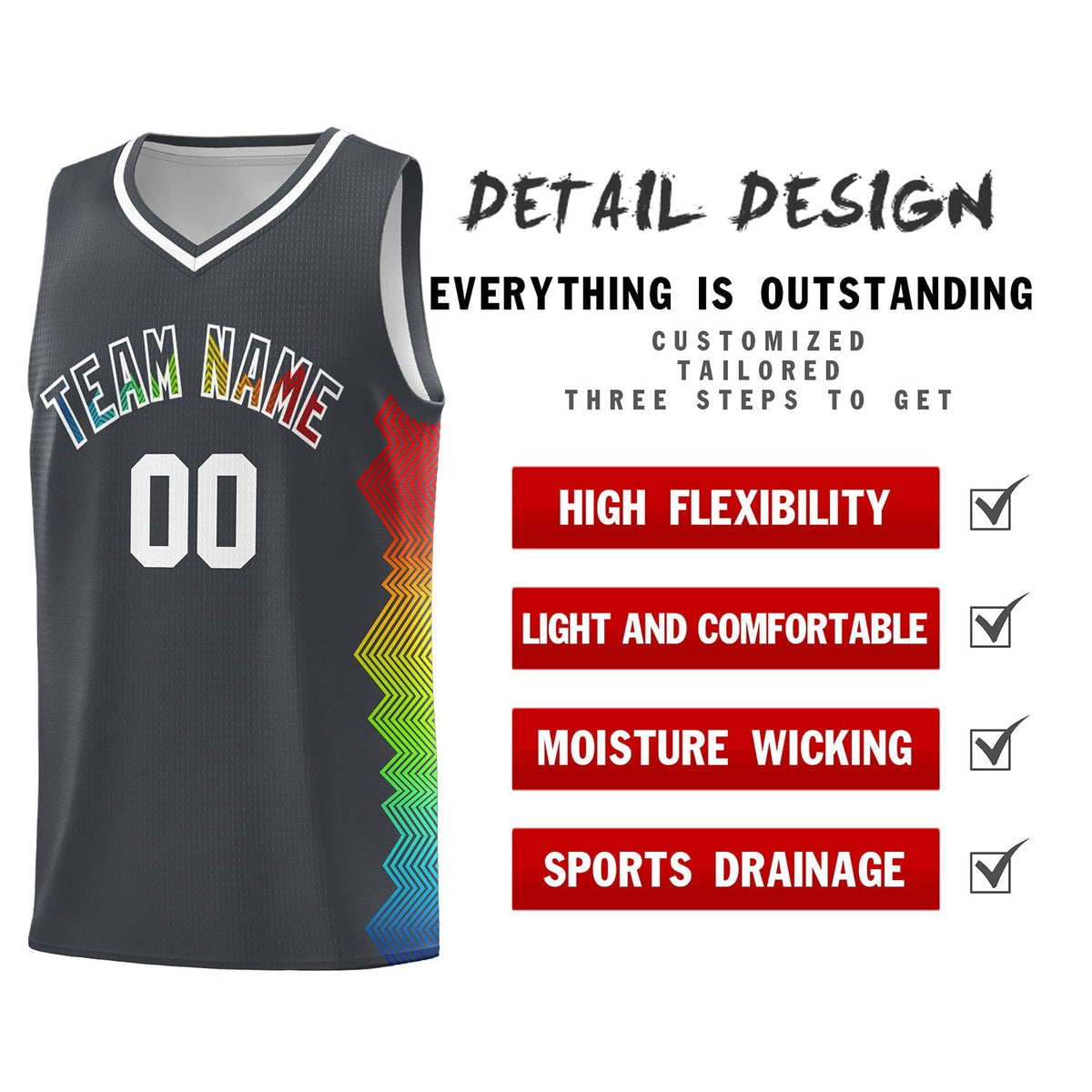 Custom Dark Gray Denver Nuggets Rainbow Side Sports Uniform Basketball Jersey|KXKSHOP