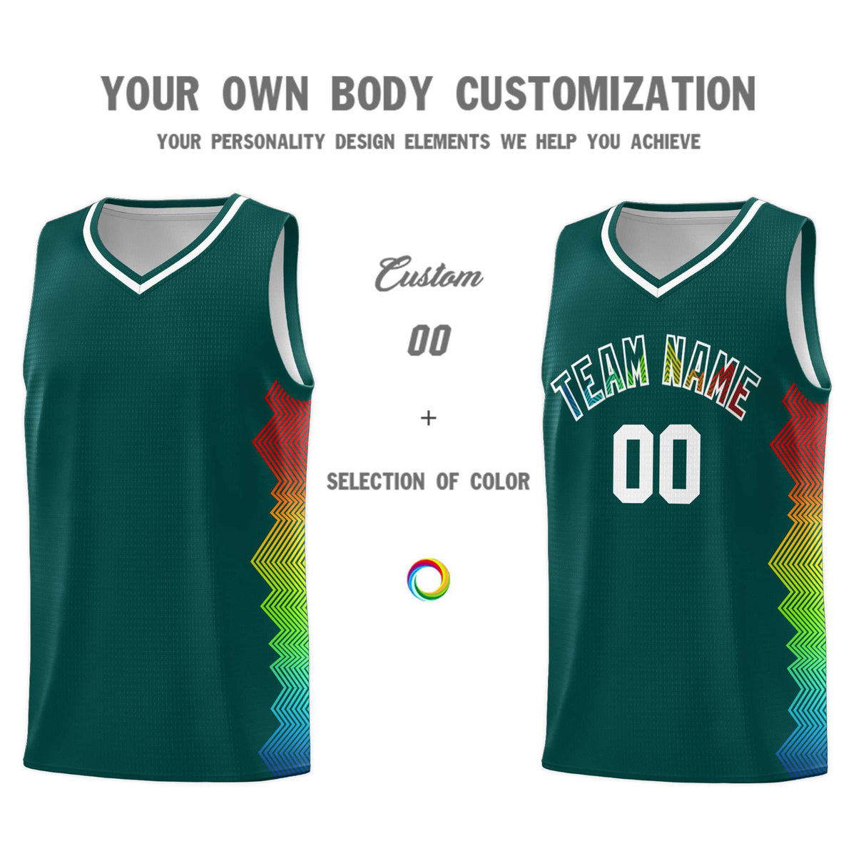 Custom Midnight Green Denver Nuggets Rainbow Side Sports Uniform Basketball Jersey|KXKSHOP