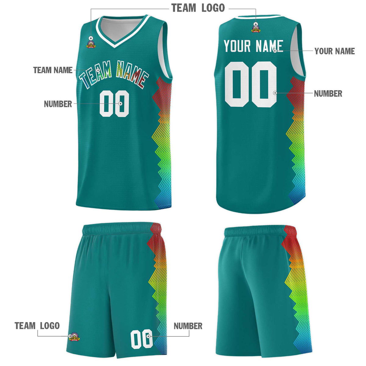 Custom Aqua Denver Nuggets Rainbow Side Sports Uniform Basketball Jersey|KXKSHOP