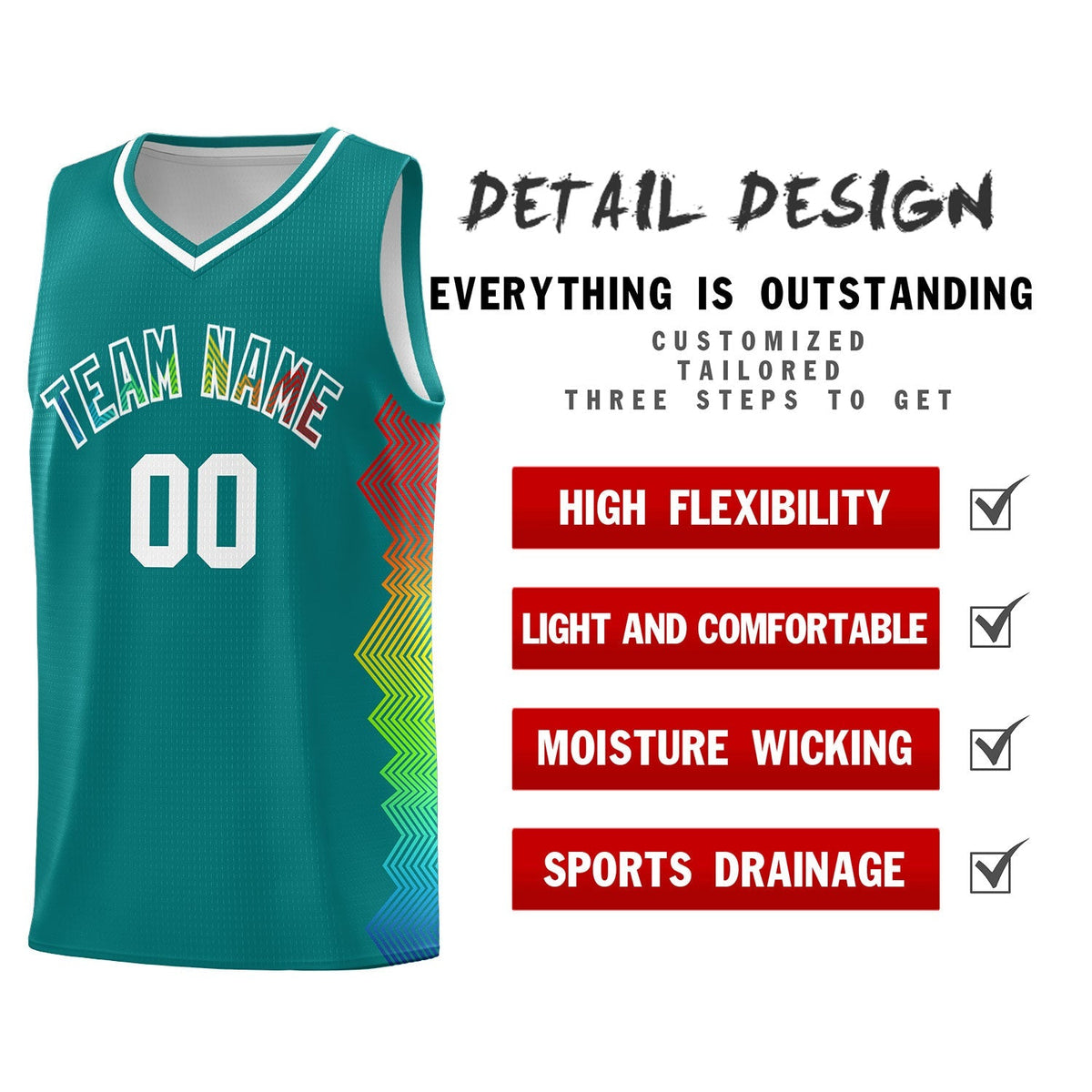 Custom Aqua Denver Nuggets Rainbow Side Sports Uniform Basketball Jersey|KXKSHOP