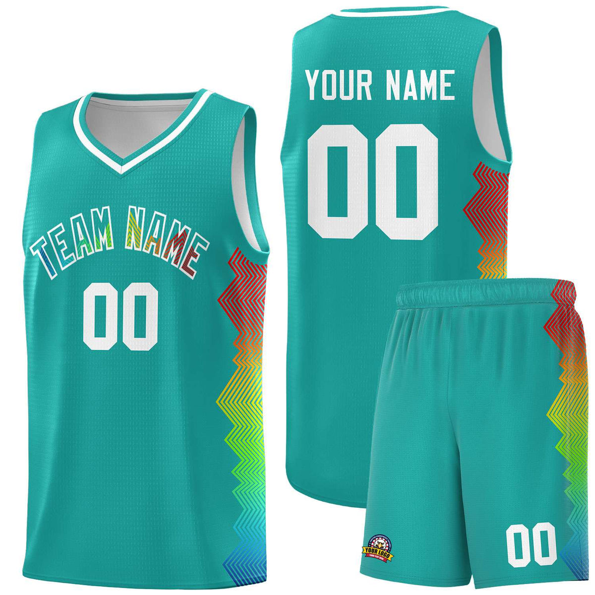 Custom Aqua Denver Nuggets Rainbow Side Sports Uniform Basketball Jersey|KXKSHOP
